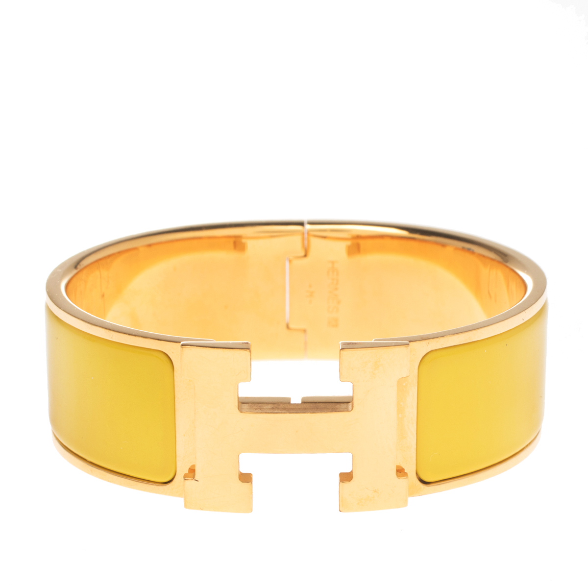 Hermès Clic Clac H Yellow Enamel Gold Plated Wide Bracelet PM