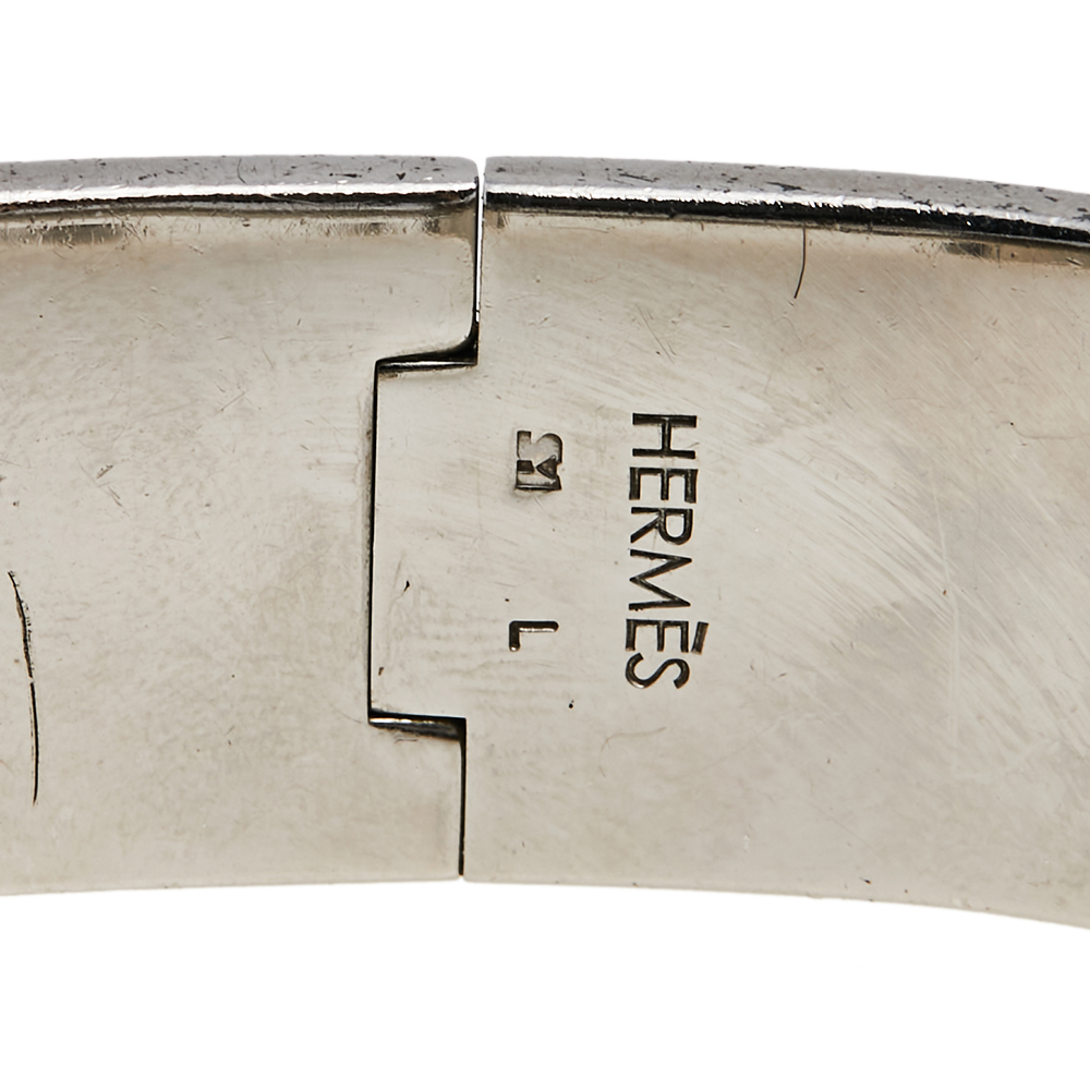 Hermès Clic Clac H Grey Enamel Palladium Plated Wide Bracelet PM