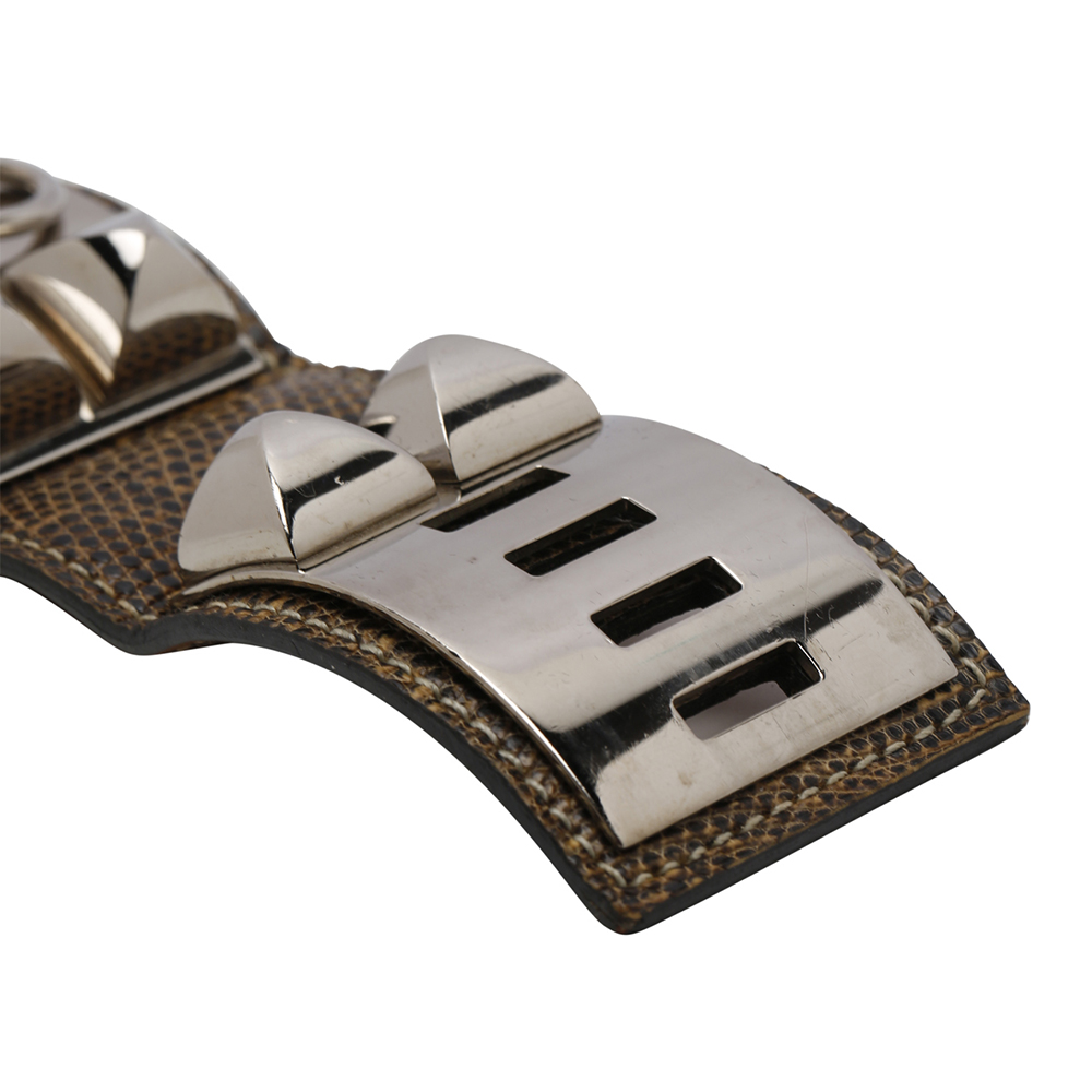 Hermes Brown Leather Lizard Collier De Chien Wide Bracelet