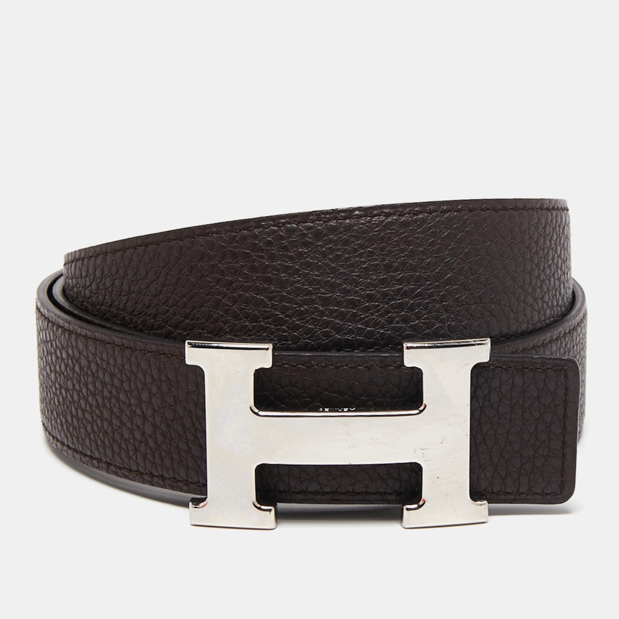 

Hermes Black/Chocolat Chamonix and Togo Leather H Buckle Reversible Belt