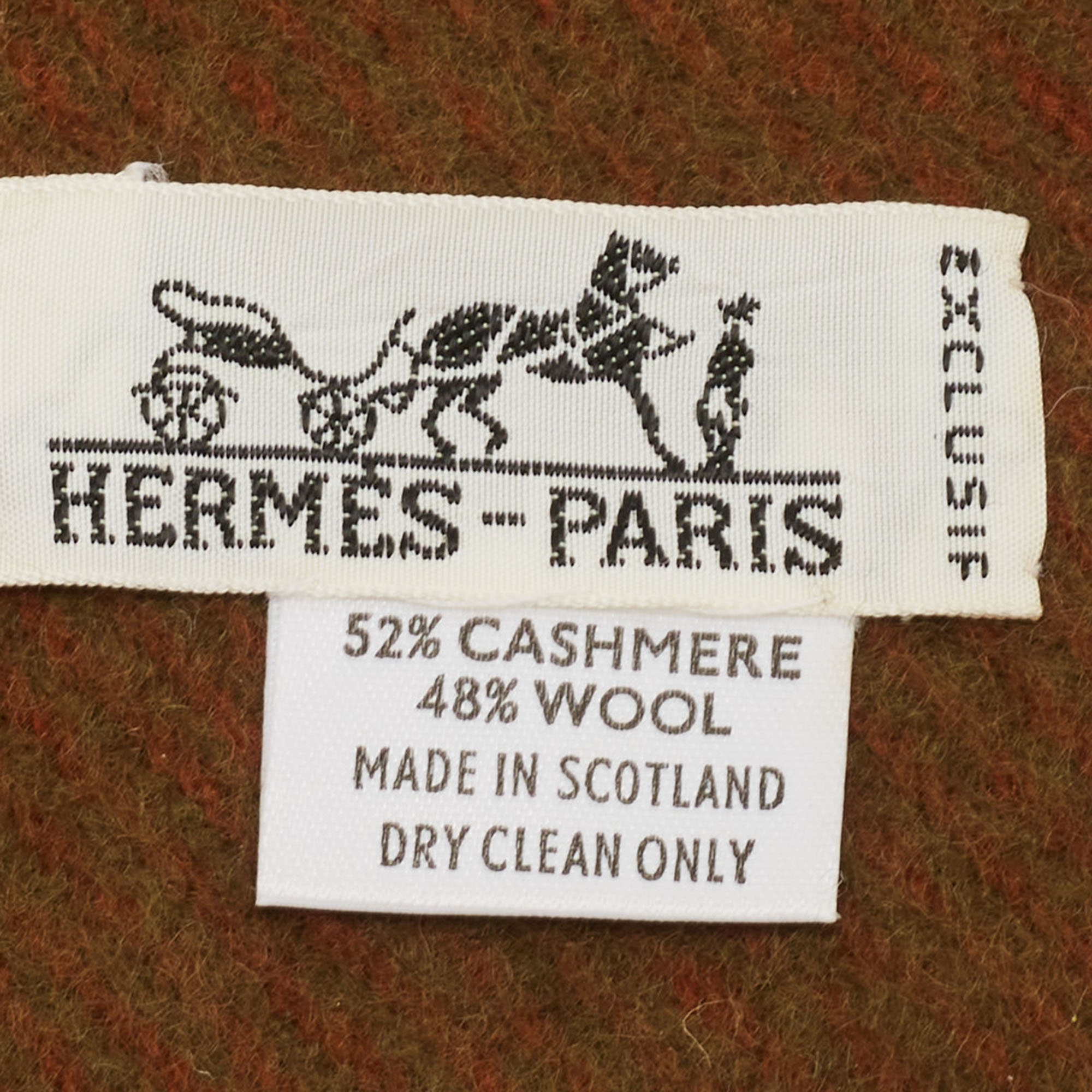 Hermes Vintage Brown/Green Paisley Pattern Cashmere & Wool Scarf