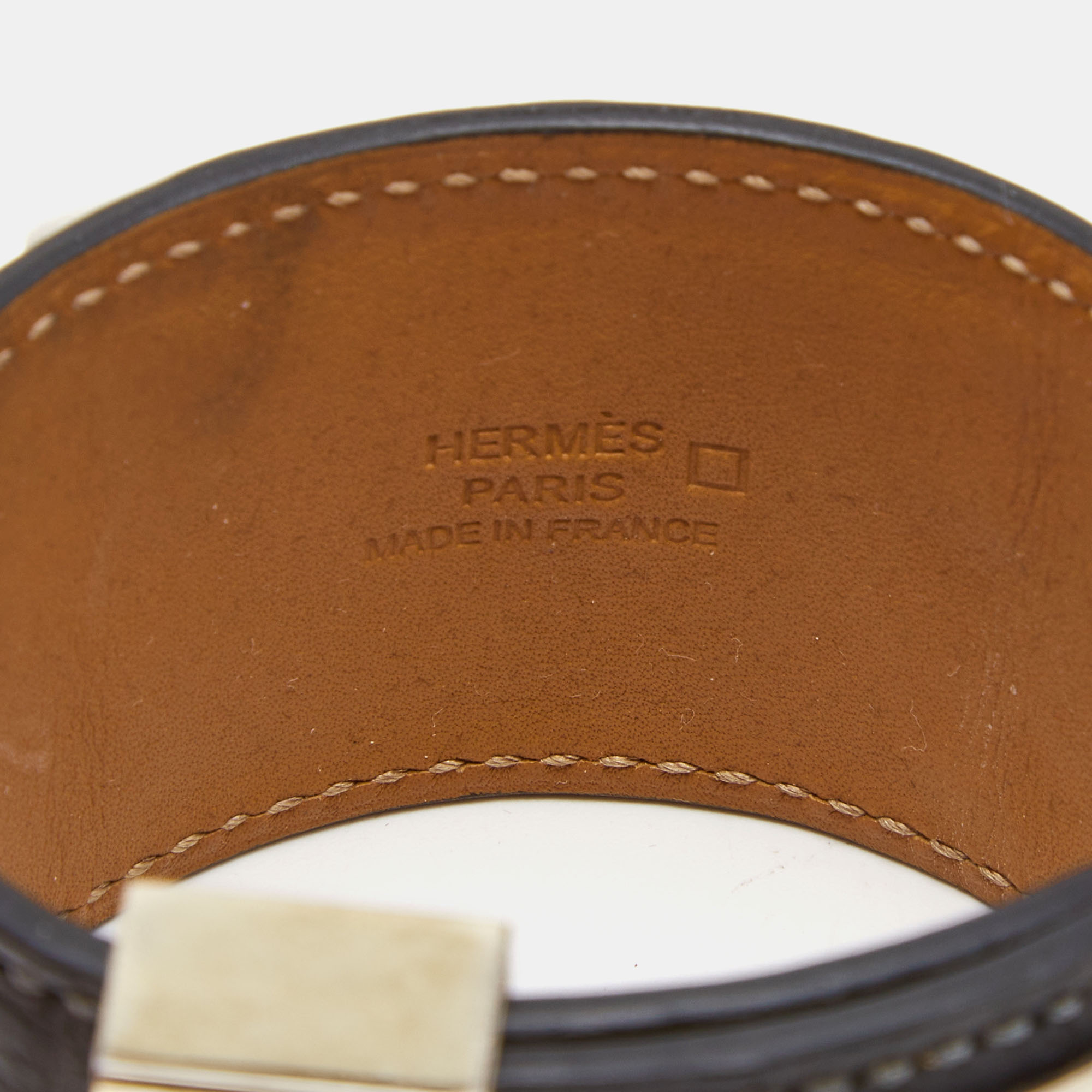 Hermes Collier De Chien Matte Graphite Alligator Leather Palladium Plated Cuff Bracelet S