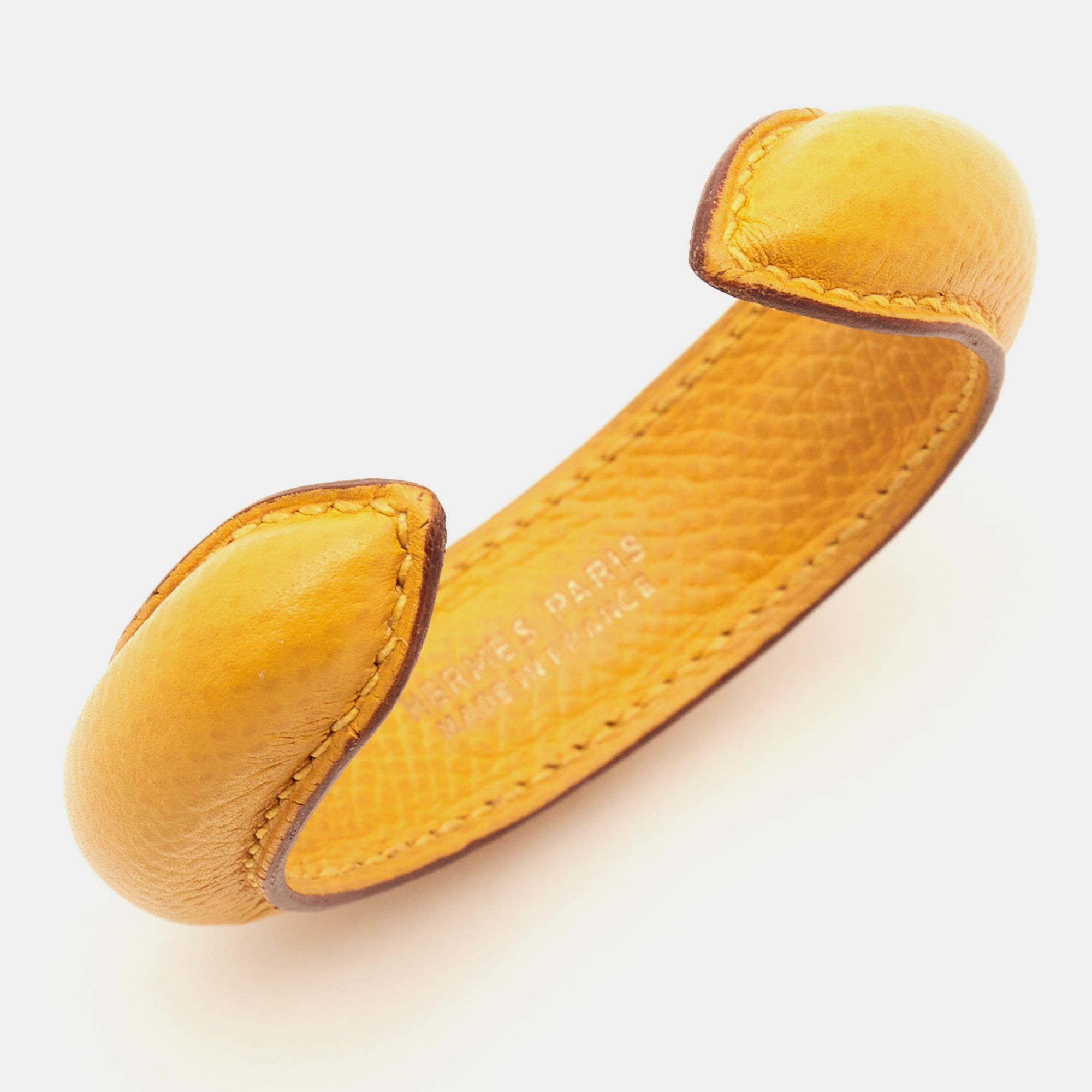Hermes Yellow Leather Open Cuff Bracelet