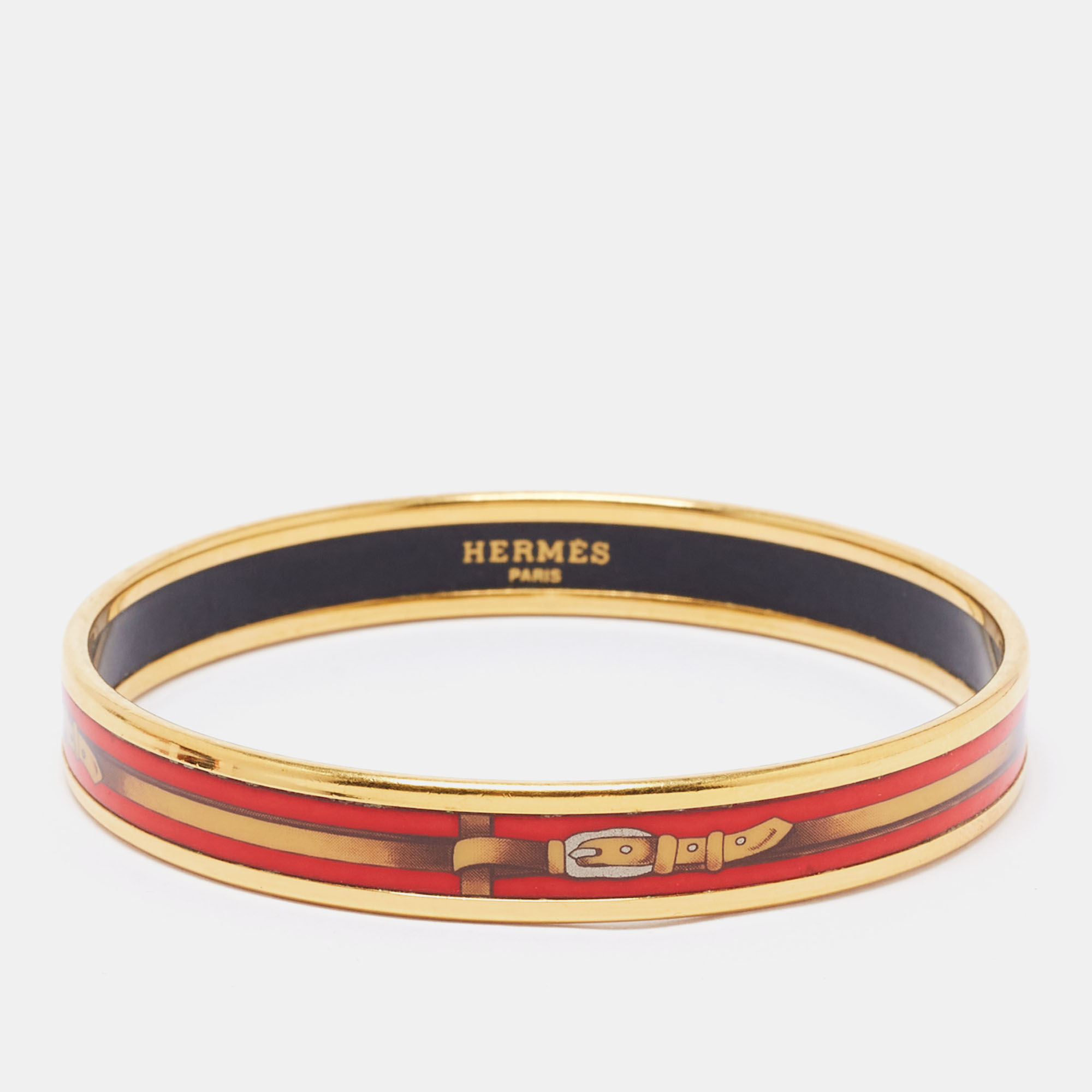 Hermes  Enamel Printed Gold Plated Narrow Bracelet