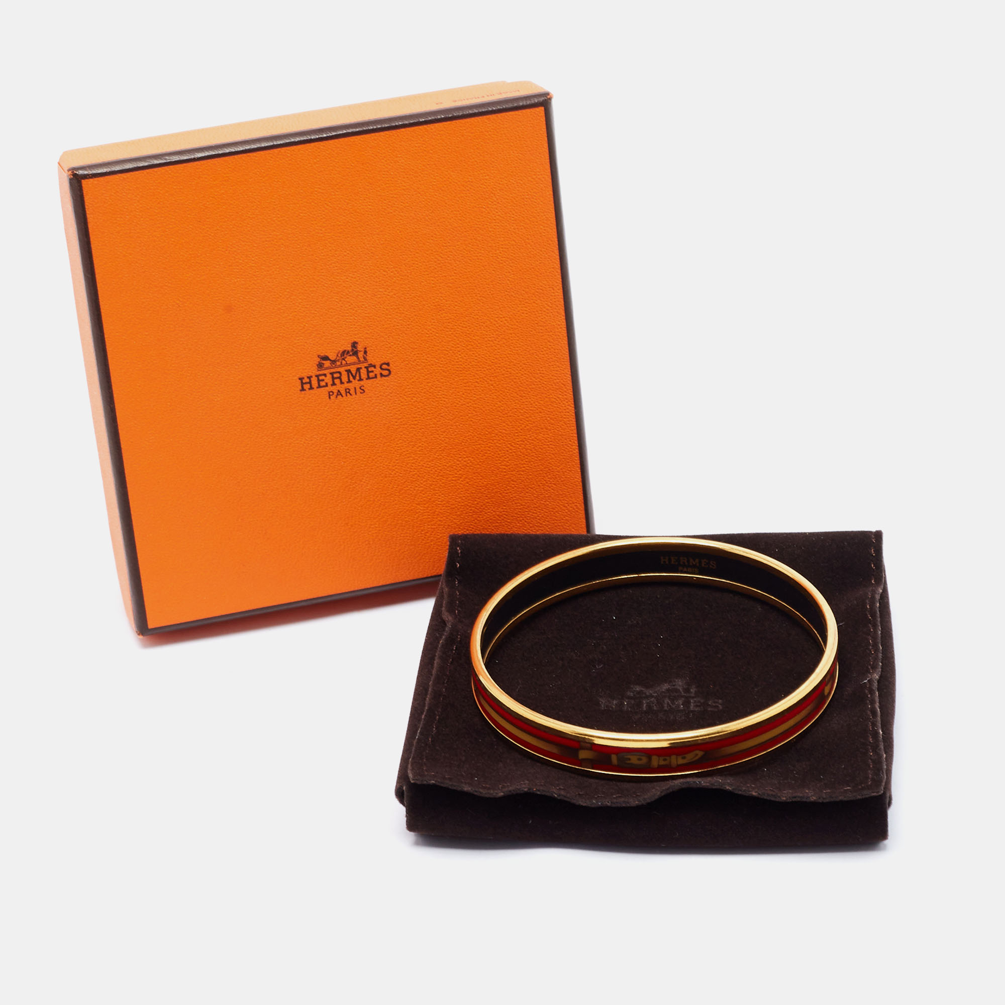 Hermes  Enamel Printed Gold Plated Narrow Bracelet
