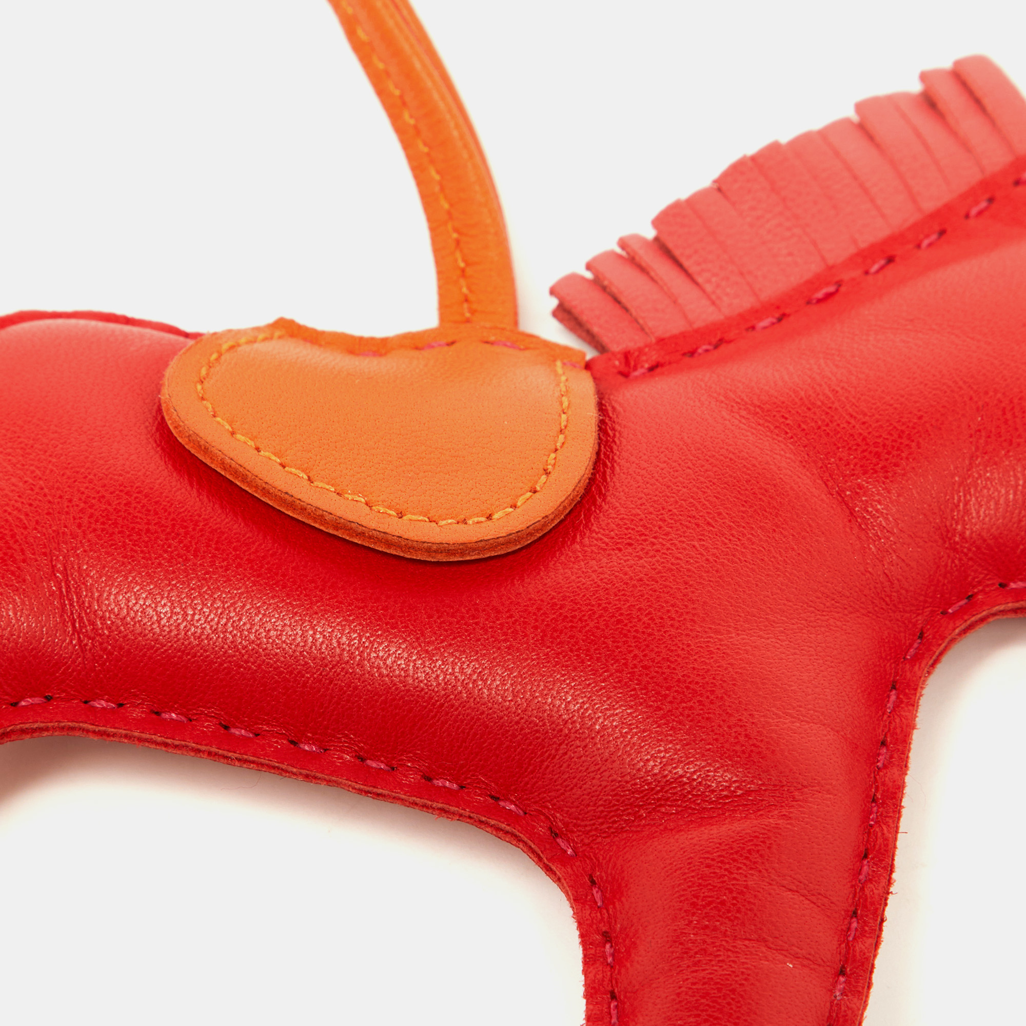 Hermes Red & Orange Leather Rodeo Fringed Bag Charm