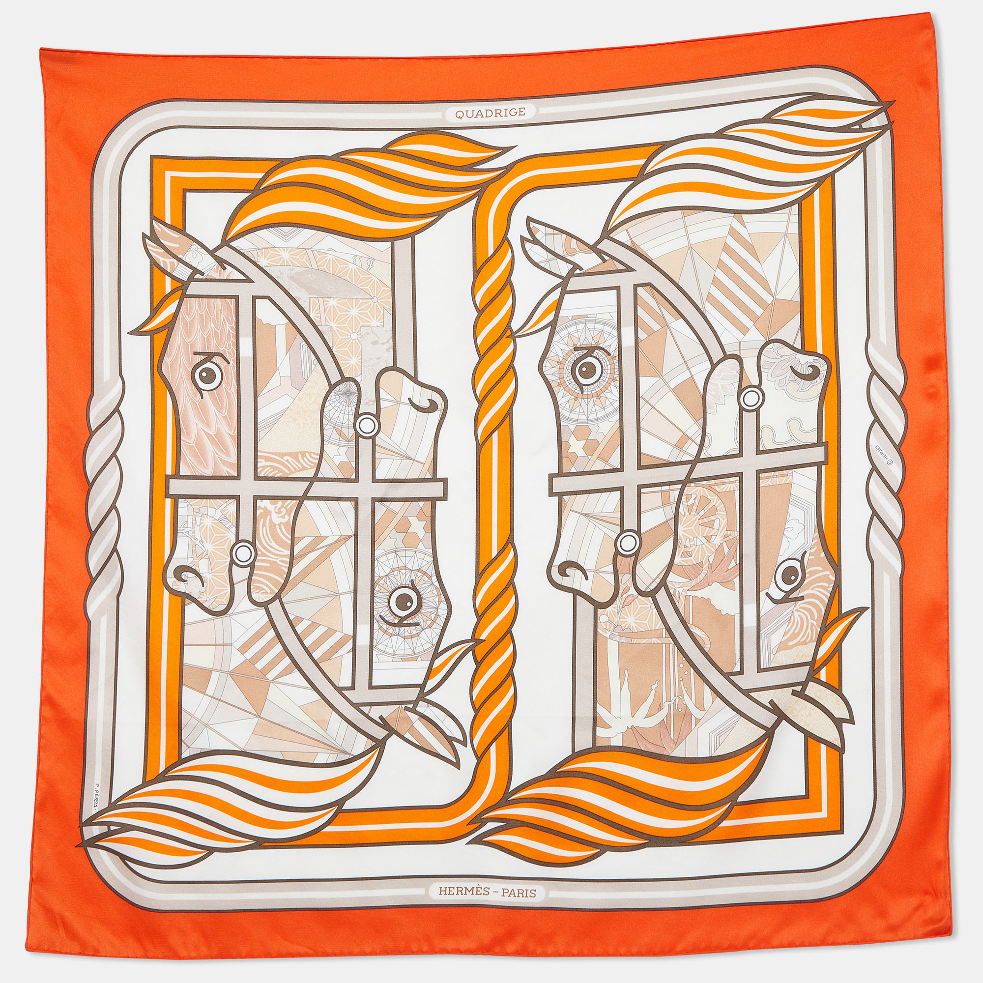 Hermès  Orange Quadrige Printed Silk Scarf