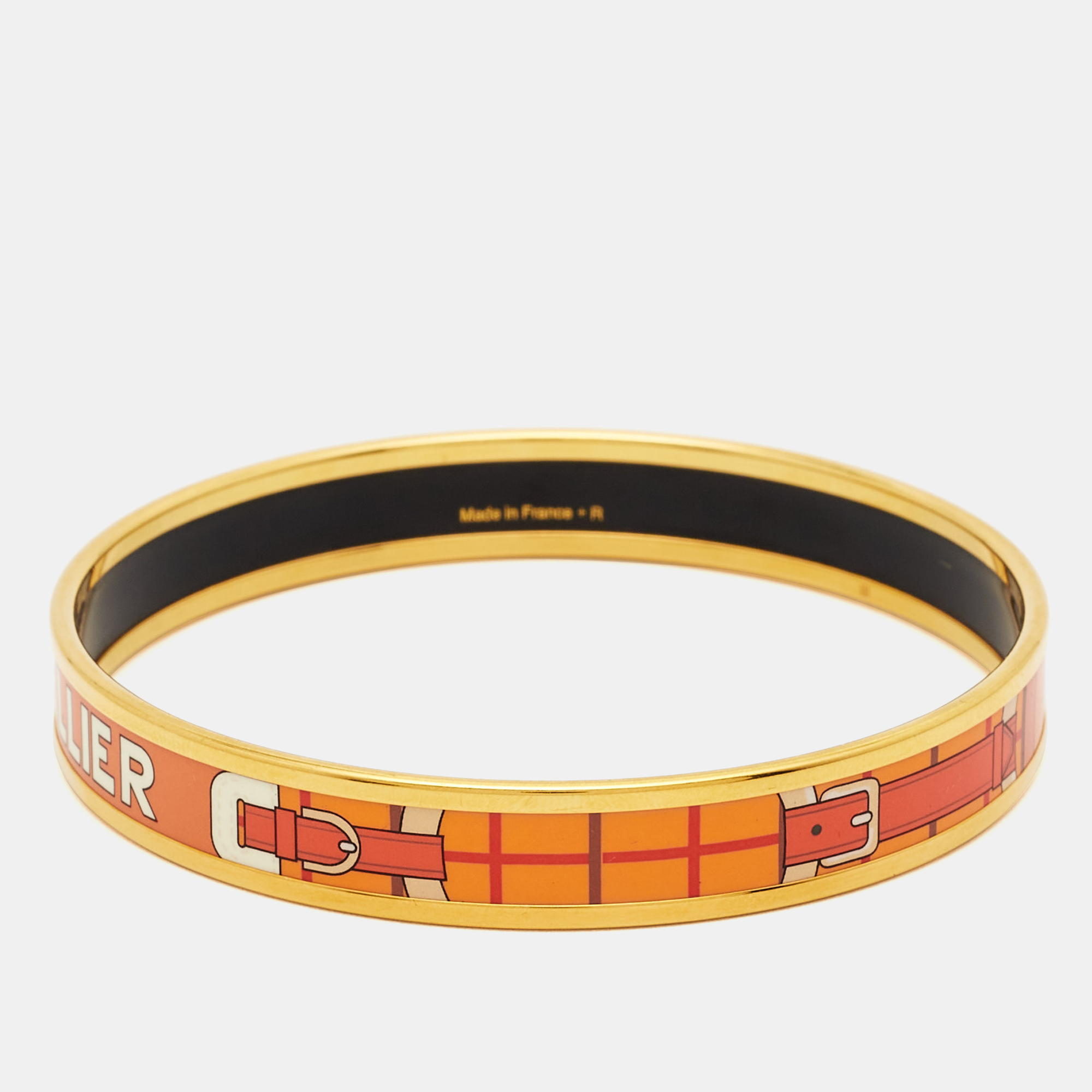 Hermès Caleche Enamel Gold Plated Narrow Bracelet