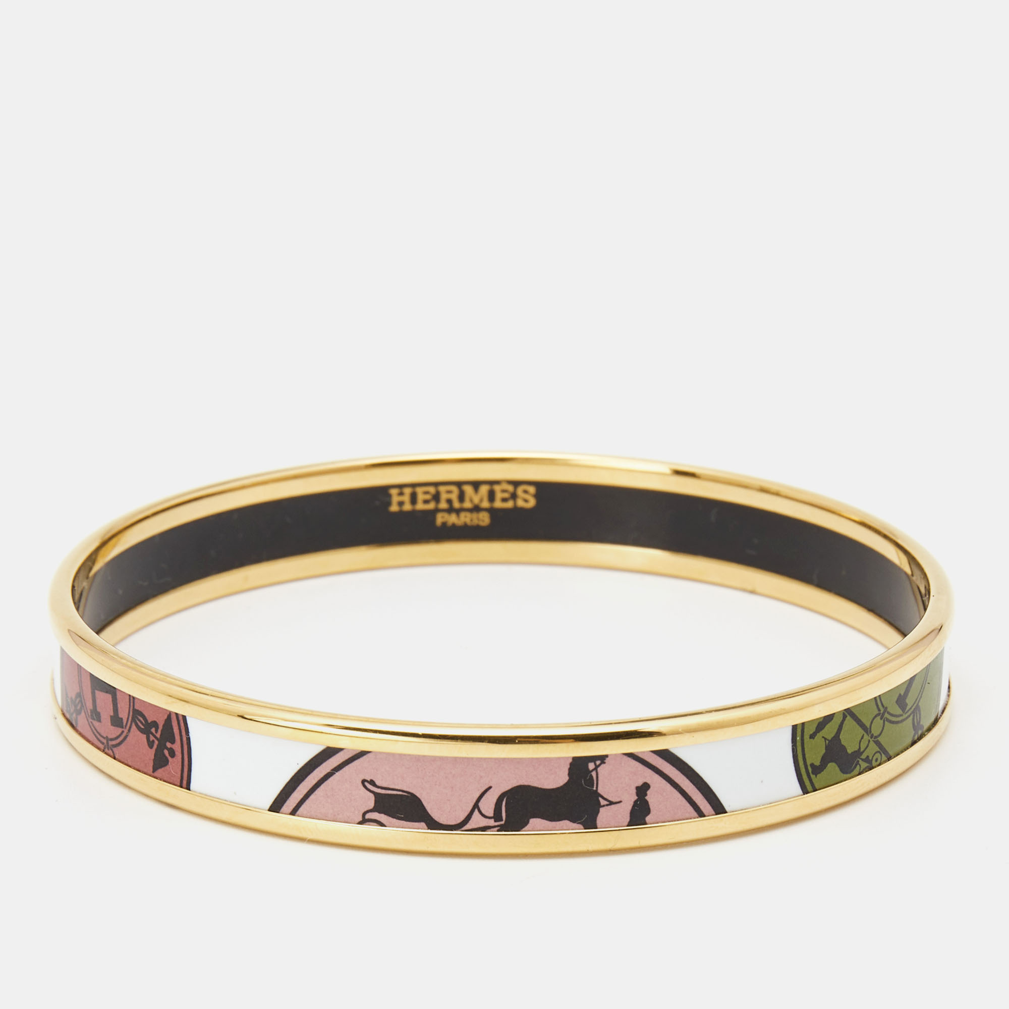 Hermès 'Confettis D'Ex Libris' Enamel Gold Plated Bangle Bracelet