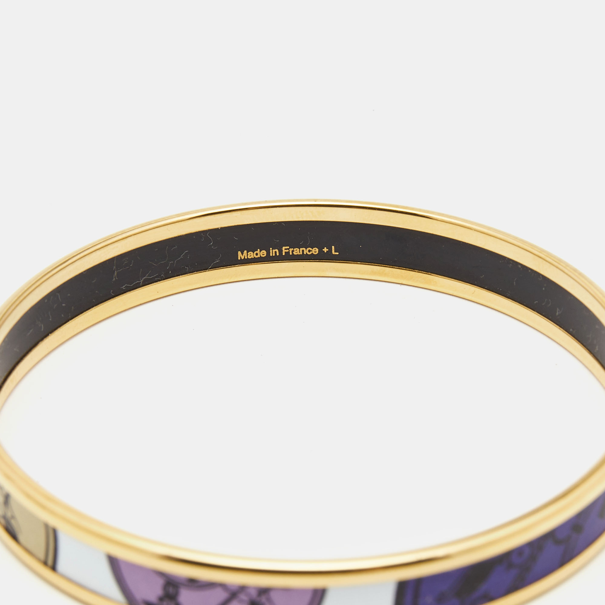 Hermès 'Confettis D'Ex Libris' Enamel Gold Plated Bangle Bracelet