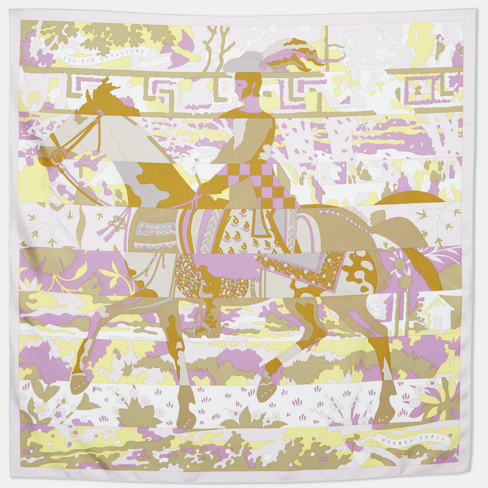 Hermes herm&egrave;s multicolor les dix cavaliers printed silk square scarf