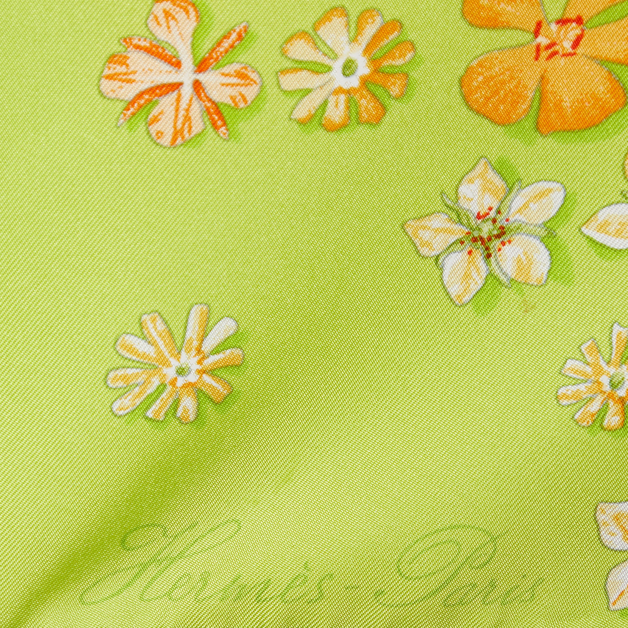Hermès Green Flower Power Printed Silk Square Scarf