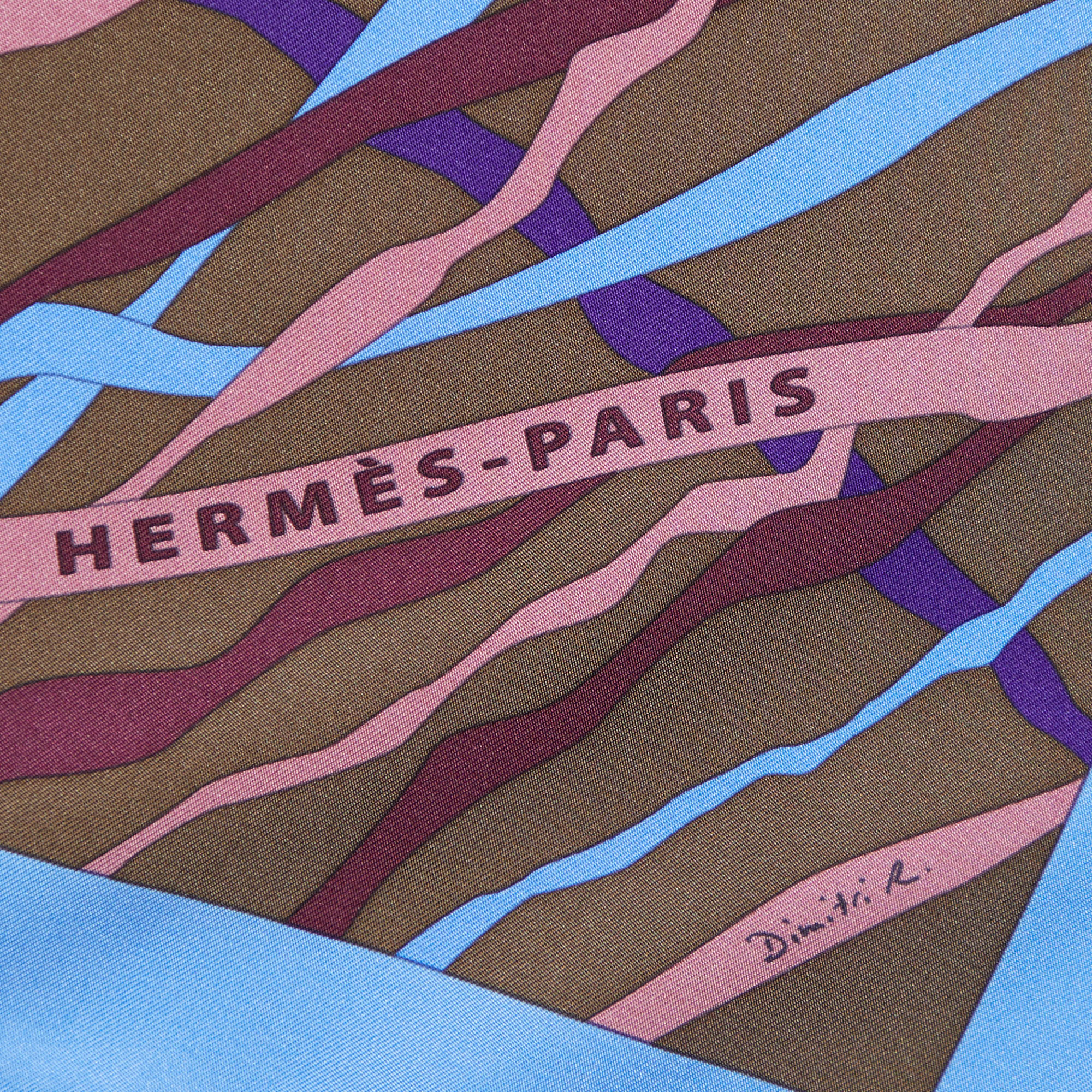 Hermes Blue En Avant Toute Printed Silk Square Scarf