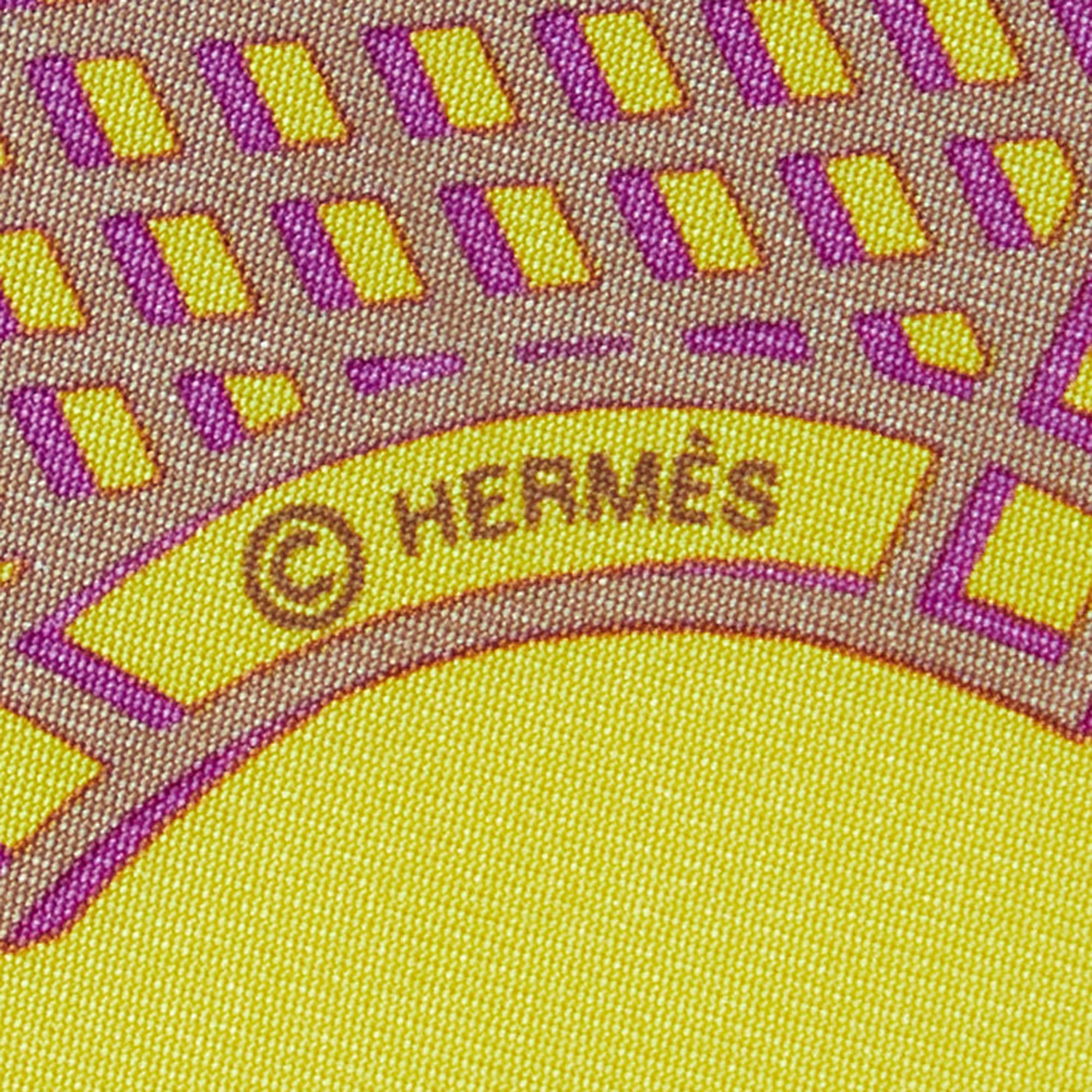 Hermes Yellow Hermes Sellier Printed Silk Square Scarf