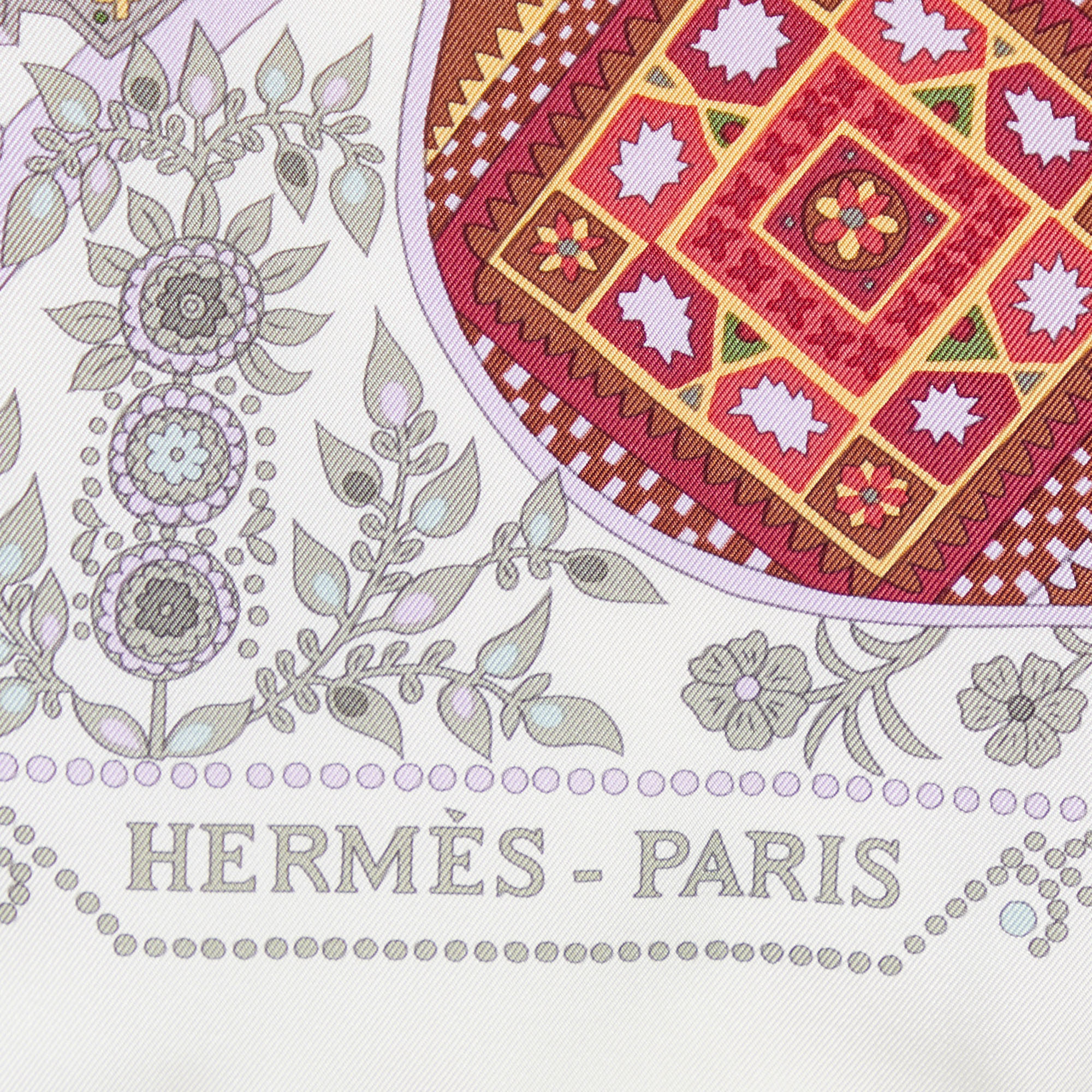 Hermes White L'Abre De Vie Printed Silk Square Scarf