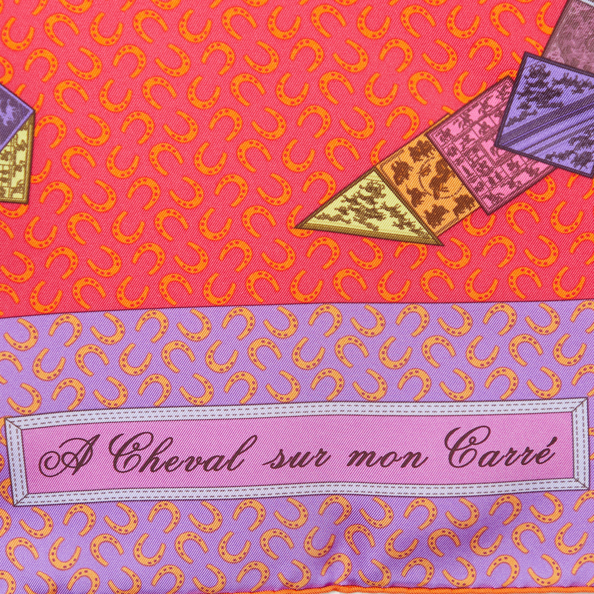 Hermes Multicolor A Cheval Sur Mon Carre Printed Silk Square Scarf