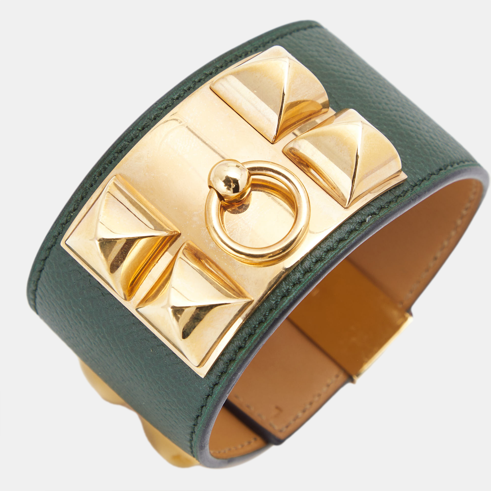 Hermes Collier De Chien Leather Gold Plated Bracelet L