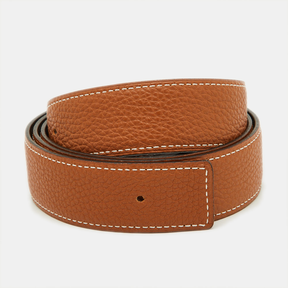 Hermes Gold/Chocolat Box And Togo Leather Reversible Belt Strap 105CM