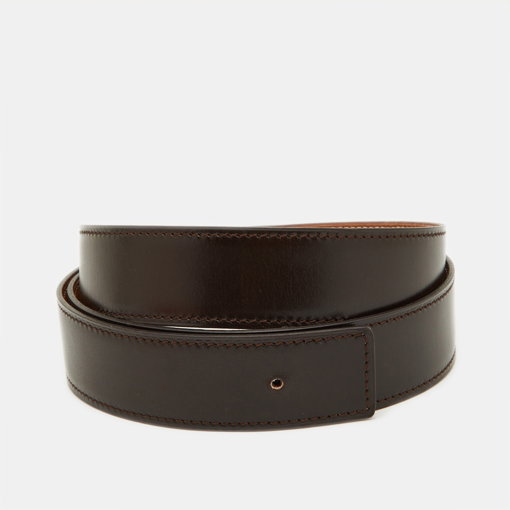 Hermes Gold/Chocolat Box And Togo Leather Reversible Belt Strap 105CM