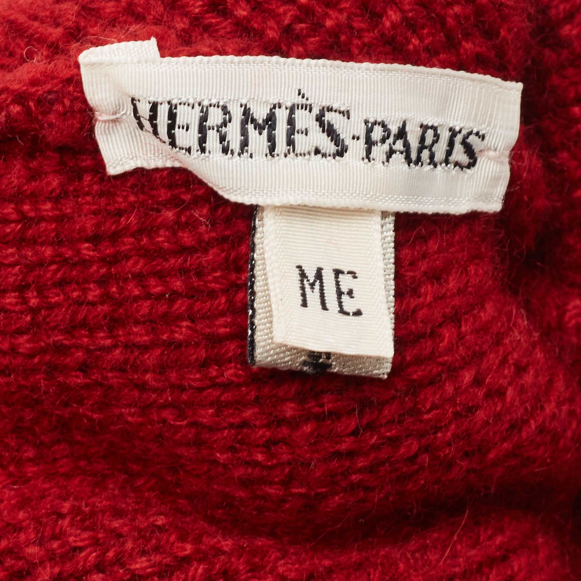 Hermes Red Monogram Cashmere Beanie M