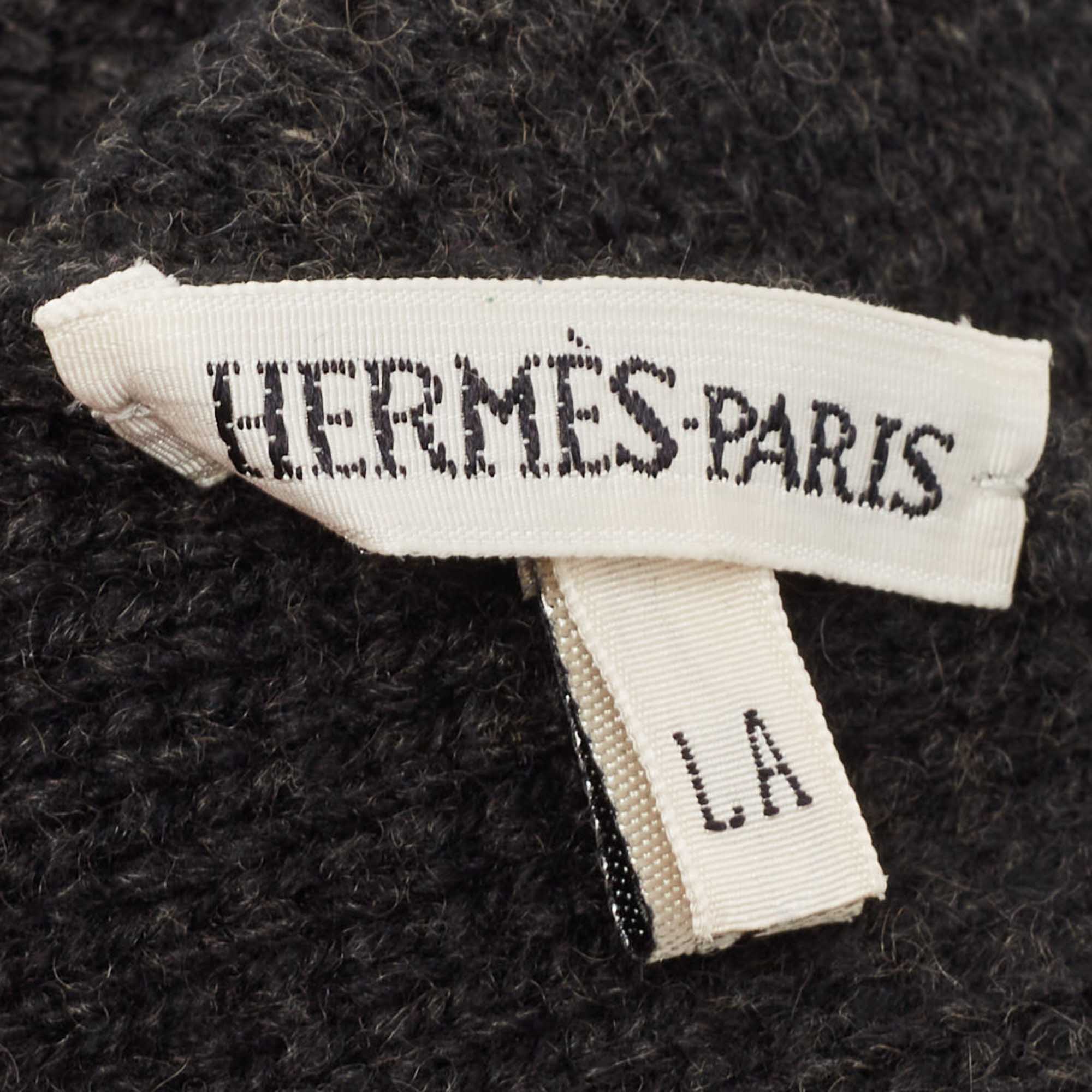Hermes Black Monogram Cashmere Beanie L