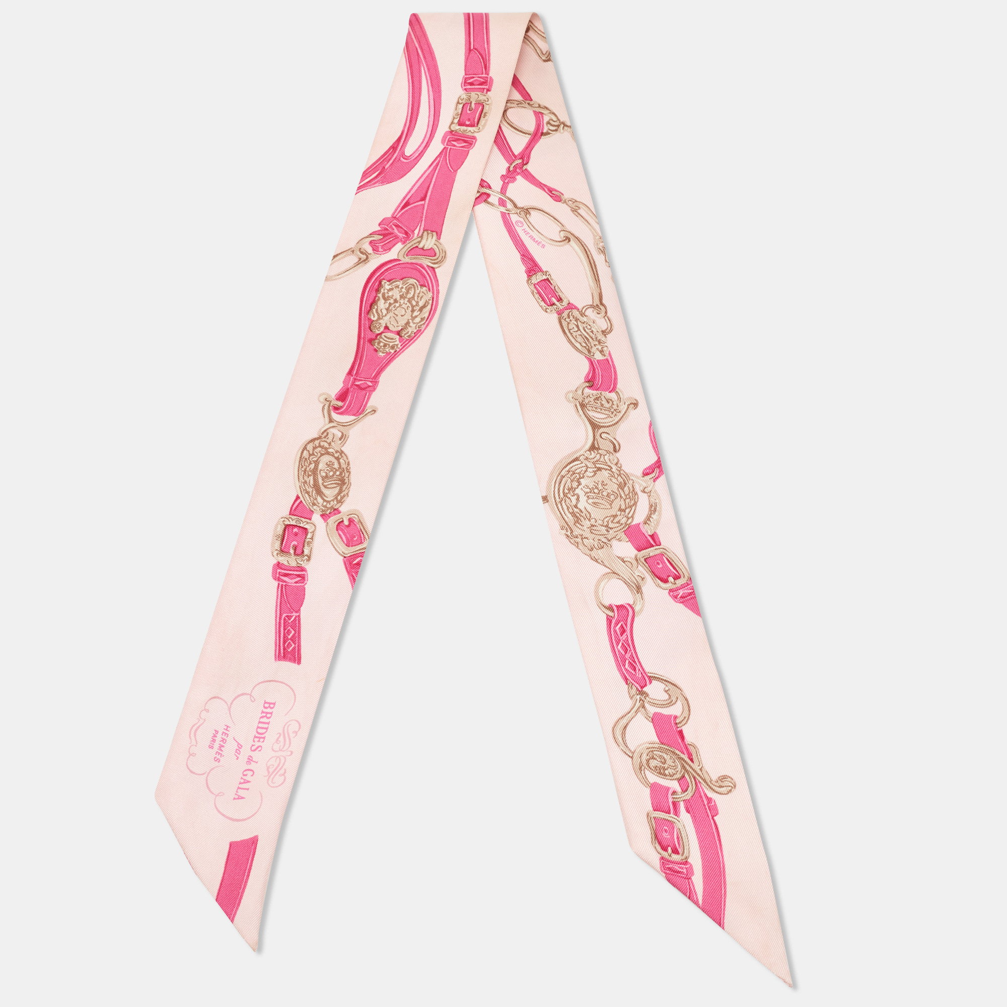 Hermès Pink Chain Brides De Gala Print Silk Twilly
