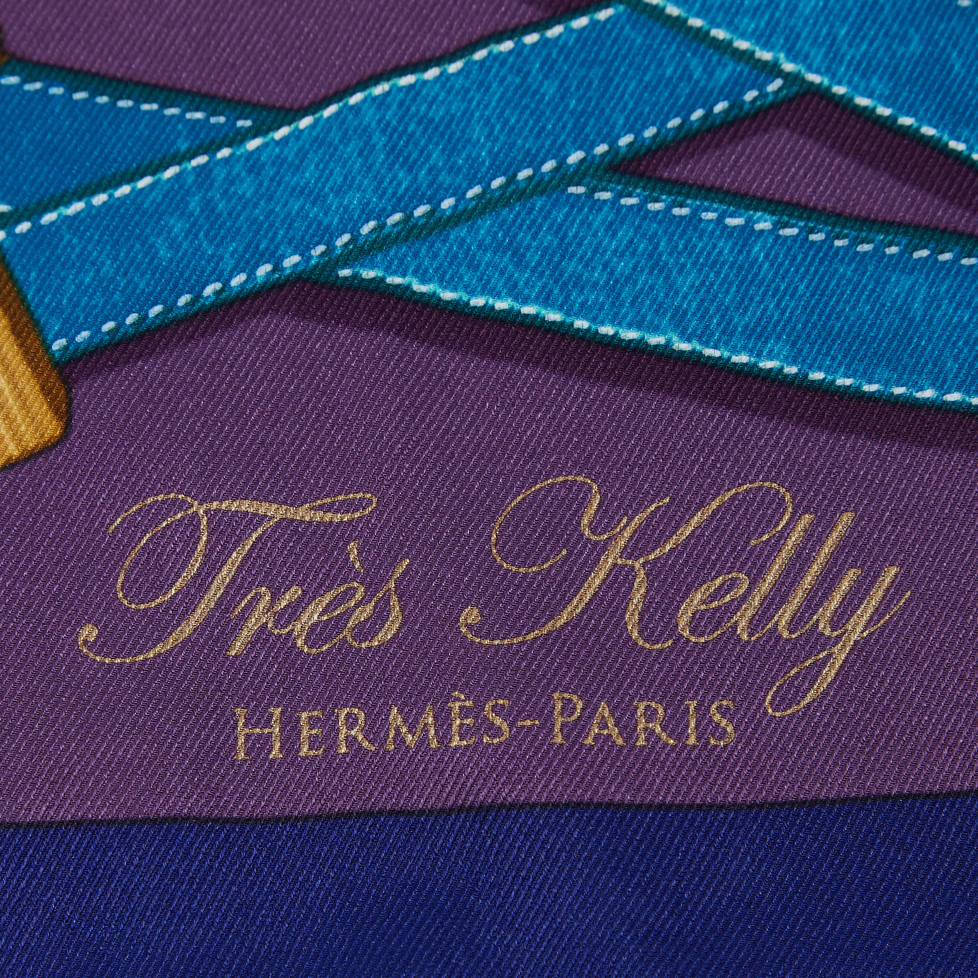 Hermès Purple Tres Kelly Print Silk Square Scarf