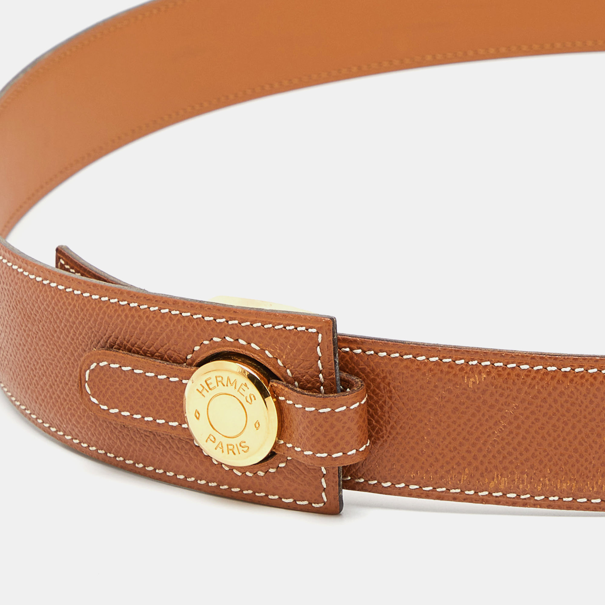 Hermes Gold Epsom Leather Clou De Selle Belt 95CM