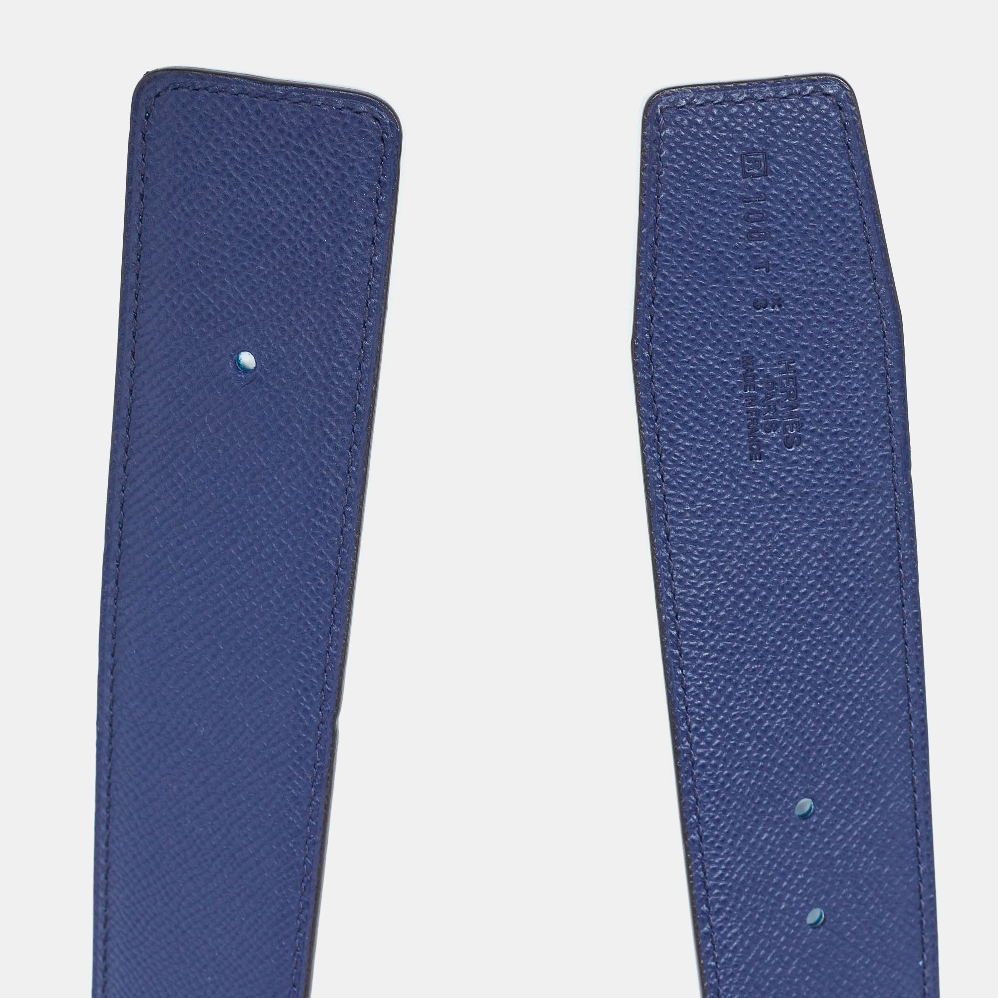 Hermes Blue Saphir/Izmir Epsom And Tadelakt Leather Reversible Belt Strap Size 100CM