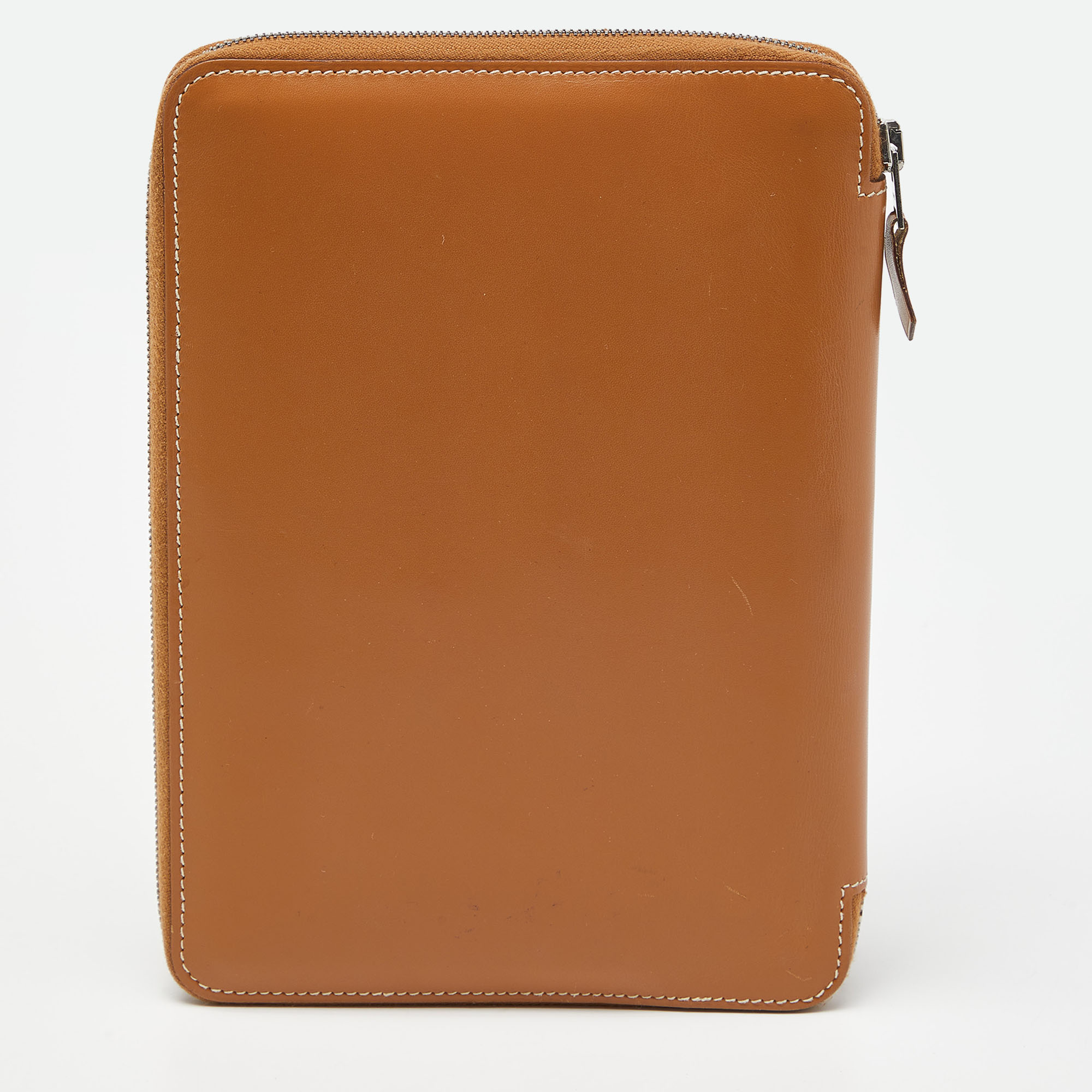 Hermés Tabac Camel Swift Leather Globe Trotter Zip Agenda Cover