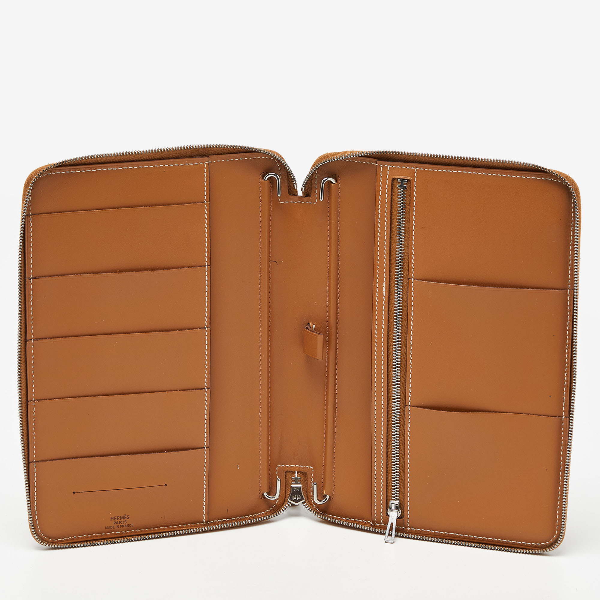 Hermés Tabac Camel Swift Leather Globe Trotter Zip Agenda Cover