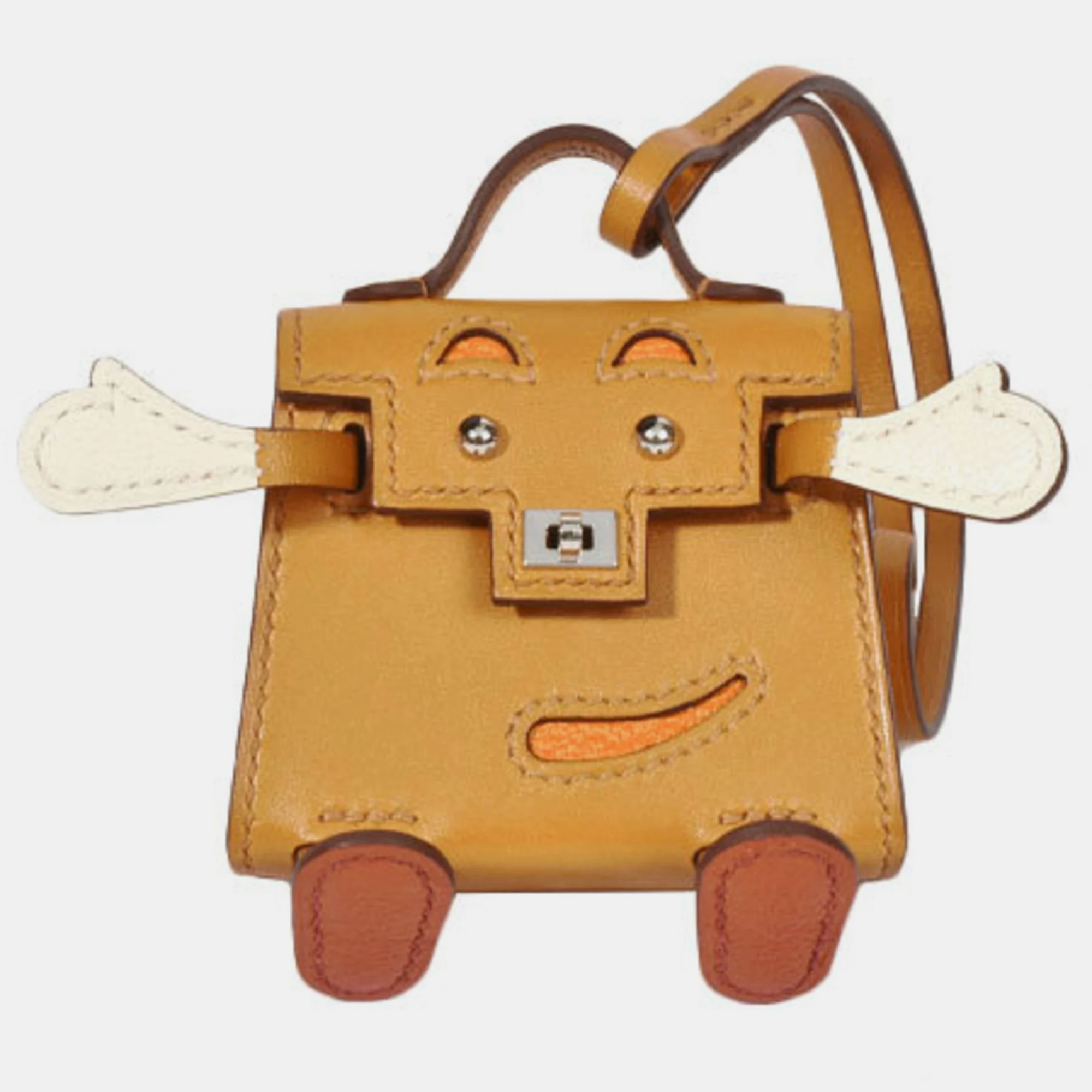 Hermes Kelly Doll U Engraved Bag Charm Natural Sable / Orange Nata Brick Vota Delacto Goat Bijou Desack