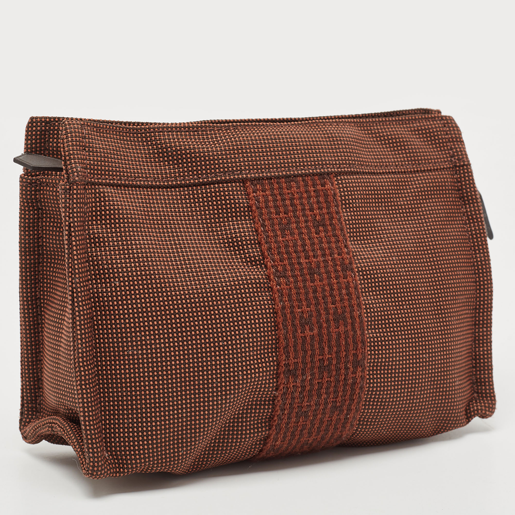 Hermes Brown Canvas Herline Cosmetic Pouch