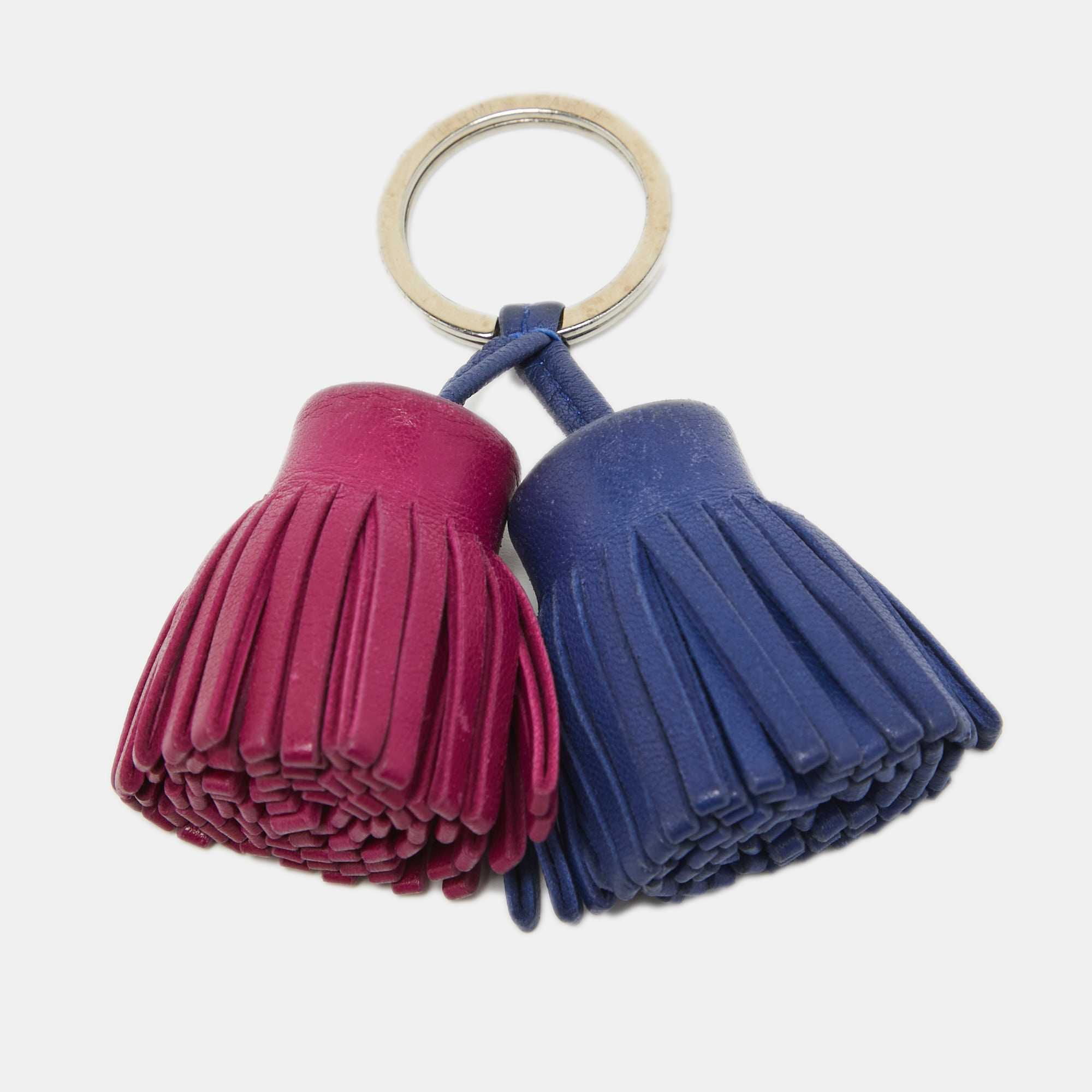 Hermes bleu electrique/rose pourpre milo leather carmen uno-dos key ring