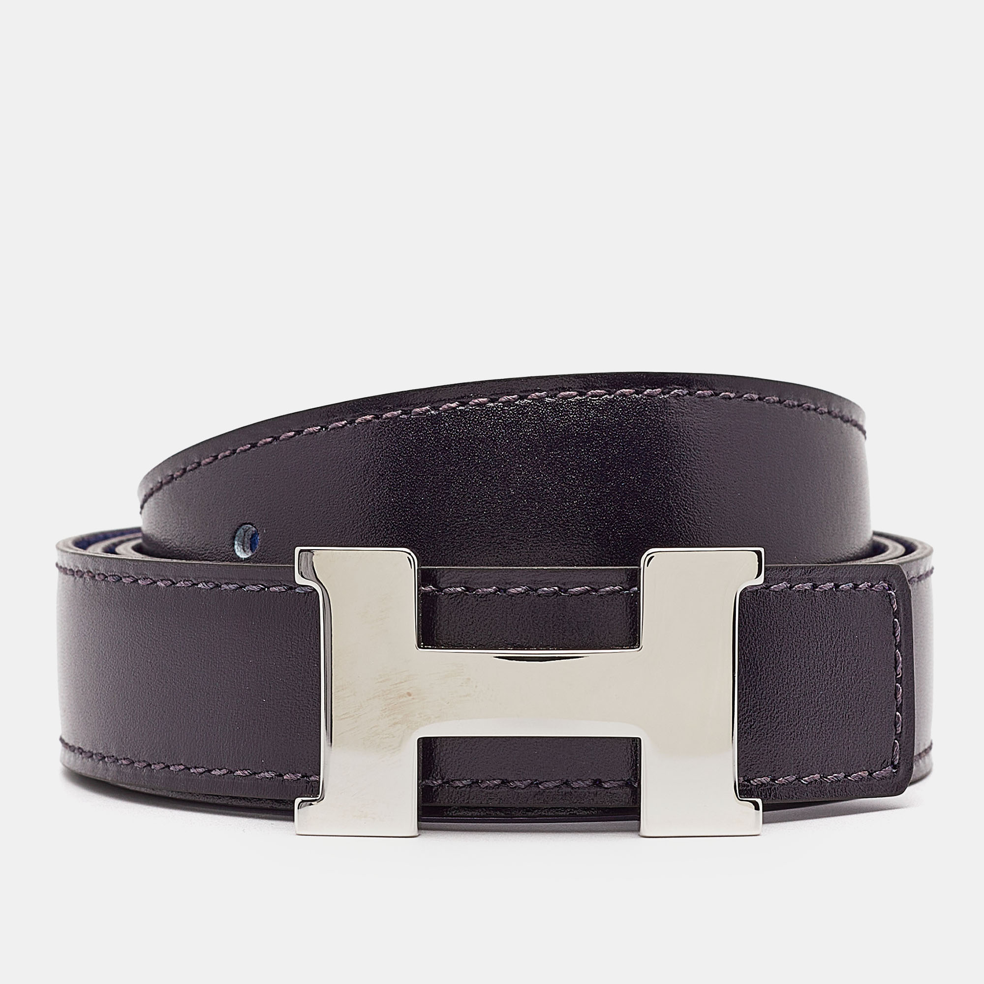 Hermes bleu marine/bleu electrique box and togo leather constance reversible belt 90 cm