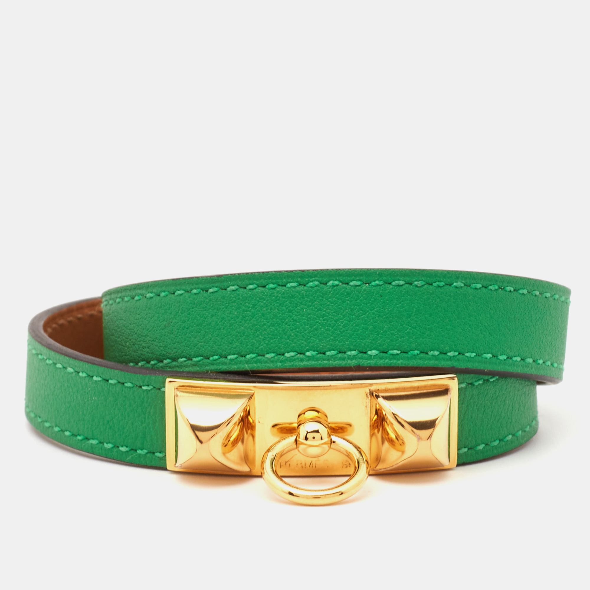 Hermes herm&egrave;s  rivale double tour leather gold plated bracelet m