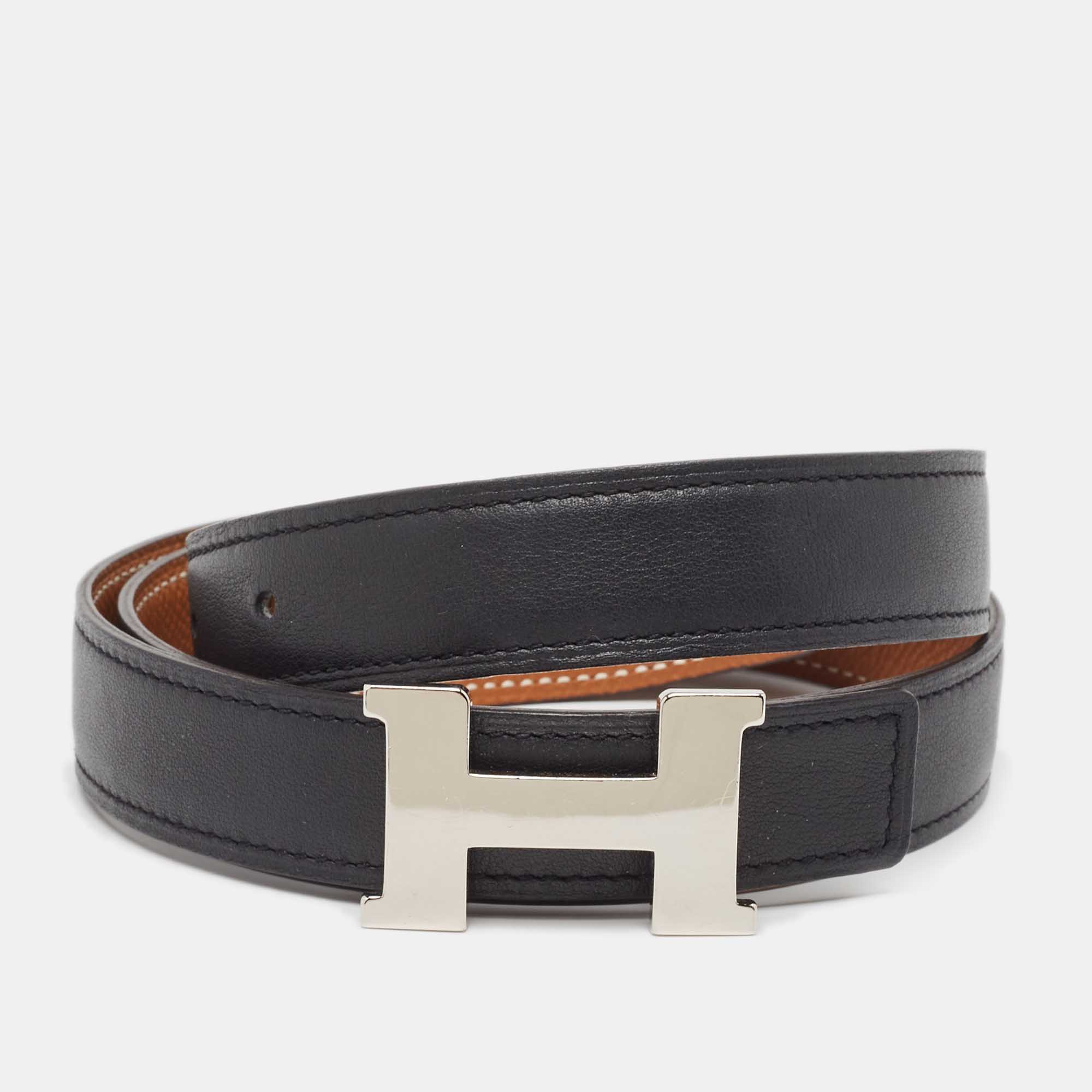 Hermes noir/gold swift and epsom leather constance reversible belt 80 cm