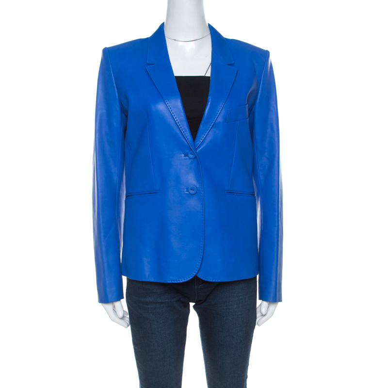 Image of Hermes Blue Lambskin Blazer M