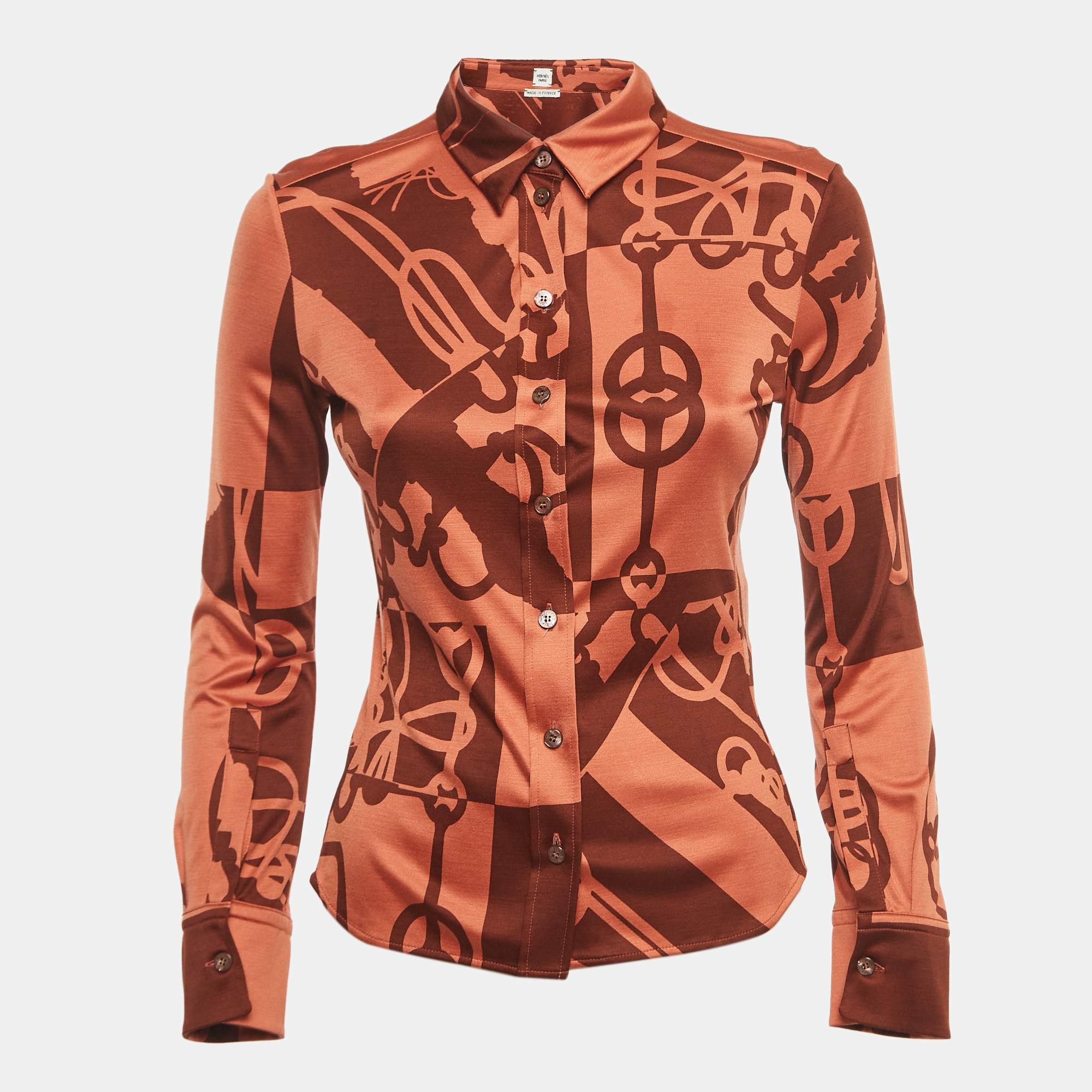 Hermes Red/Brown Printed Jersey Shirt S
