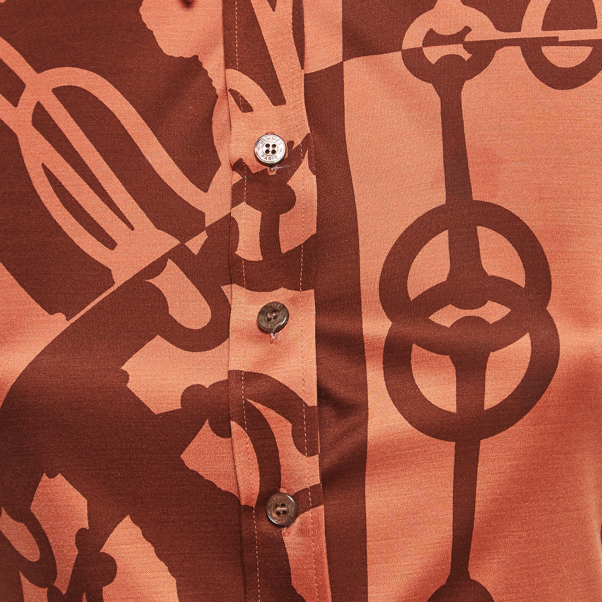 Hermes Red/Brown Printed Jersey Shirt S