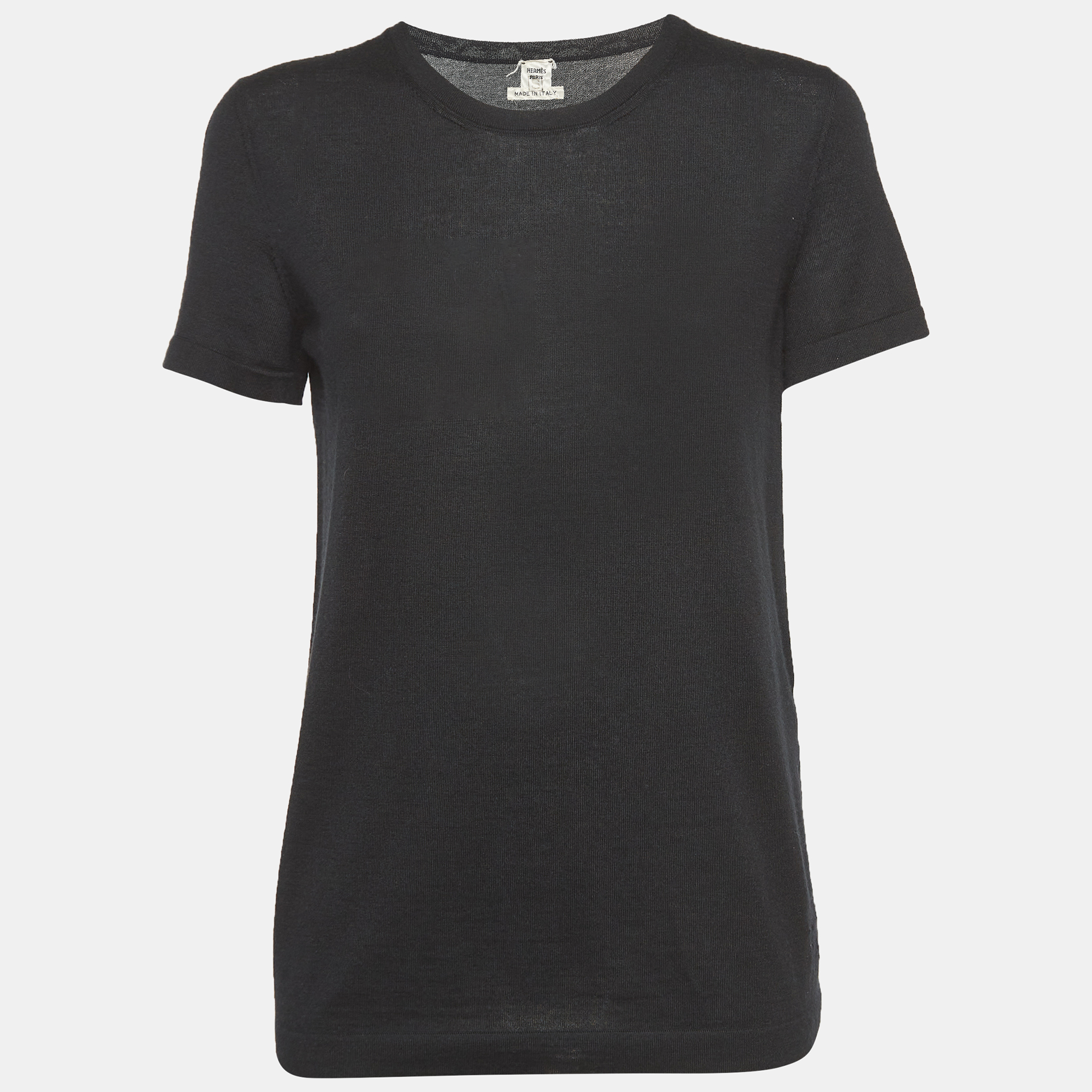 Hermes Black Cashmere Knit Half Sleeve T-Shirt M