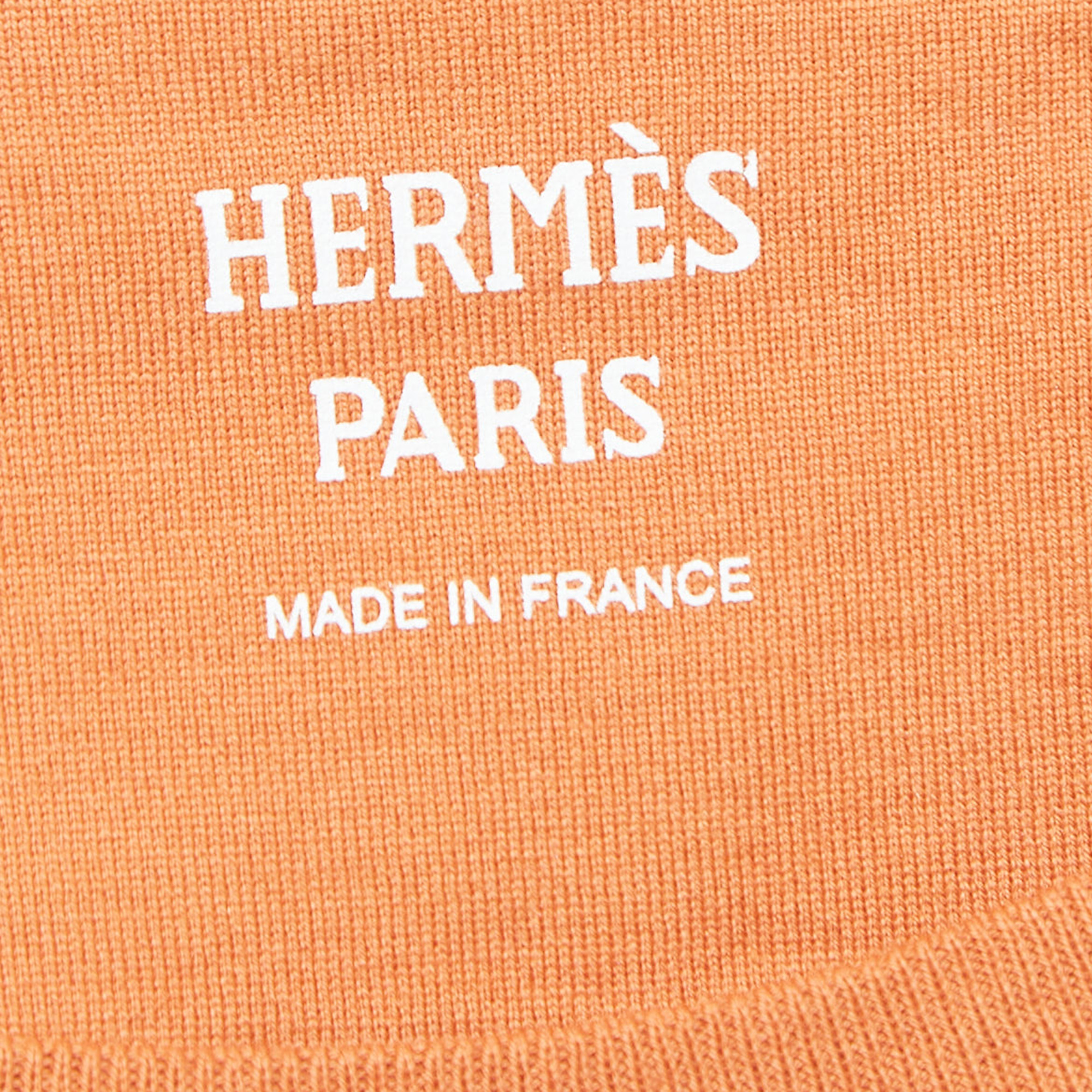 Hermes Orange Cotton Embroidered Pocket Short Sleeve T-Shirt M