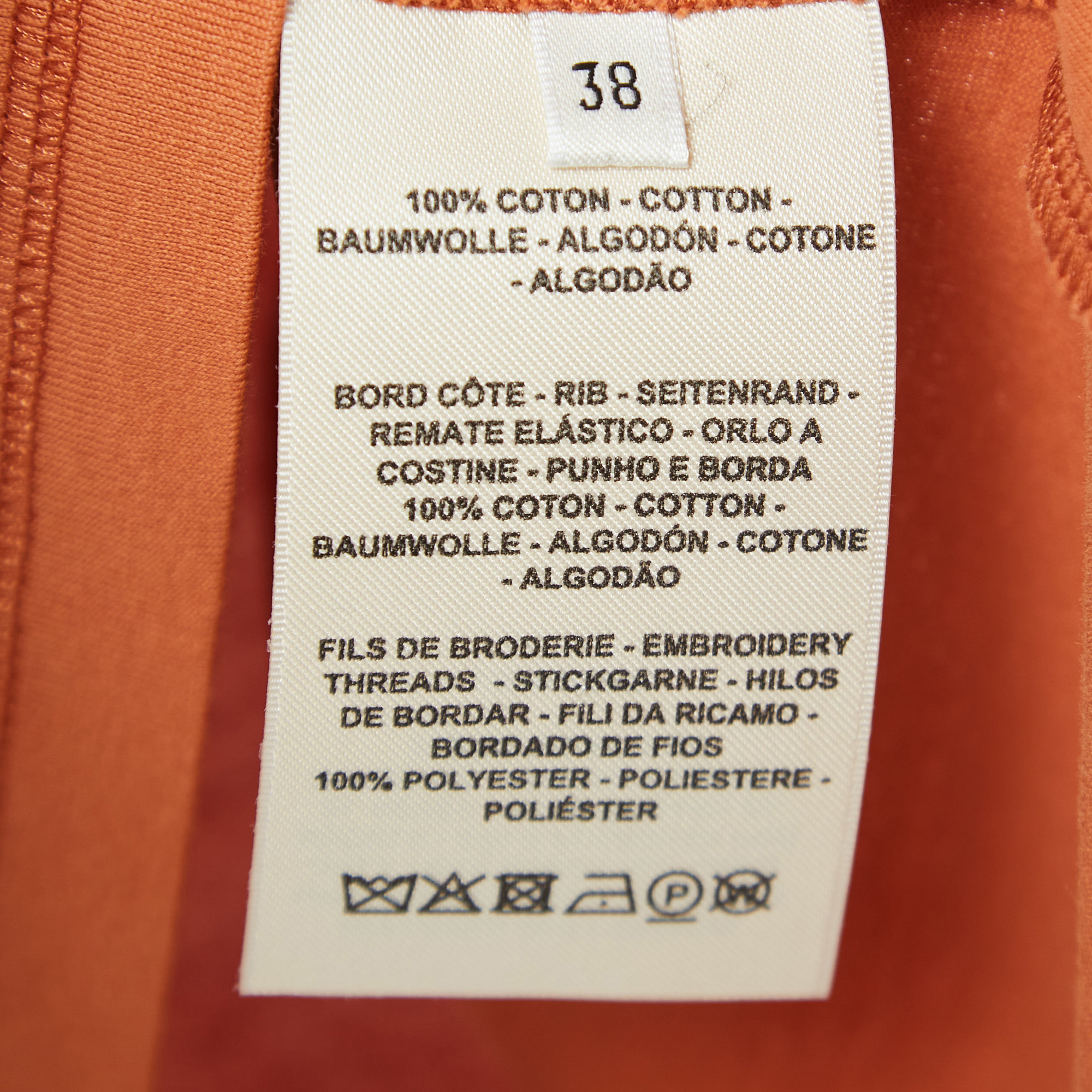 Hermes Orange Cotton Embroidered Pocket Short Sleeve T-Shirt M