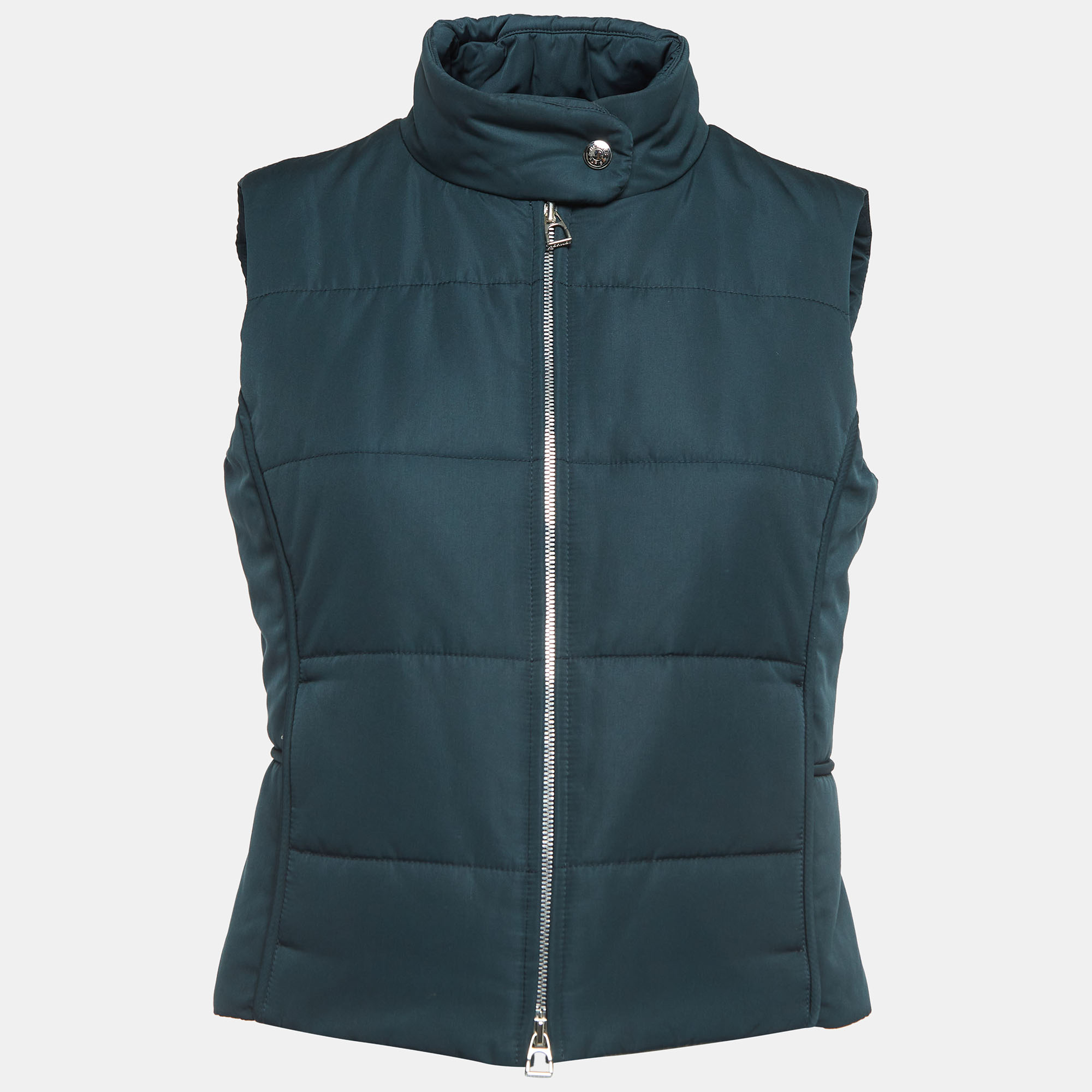 Hermes herm&egrave;s teal blue synthetic sleeveless quilted vest s