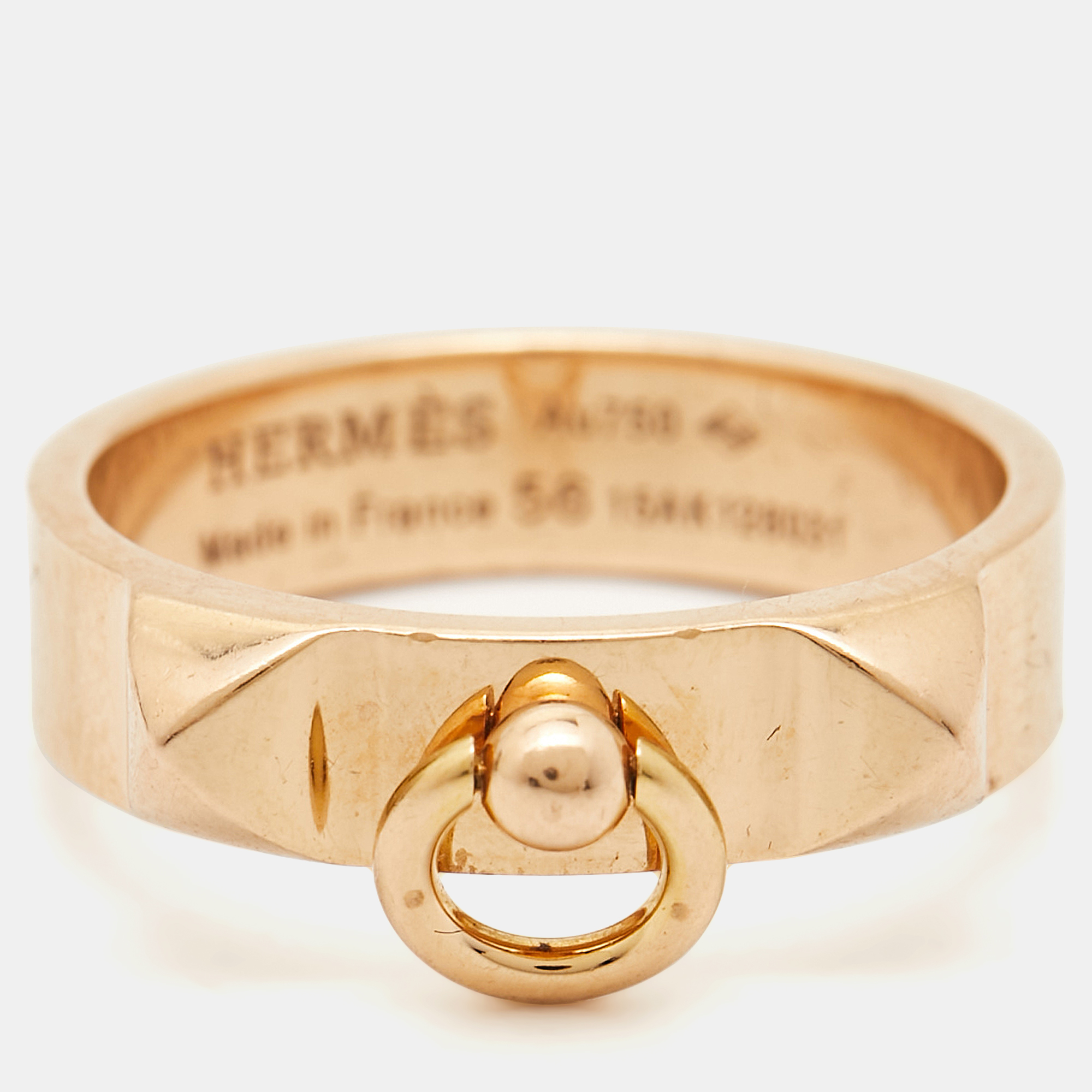 Hermes Collier De Chien 18k Rose Gold Ring Size 56