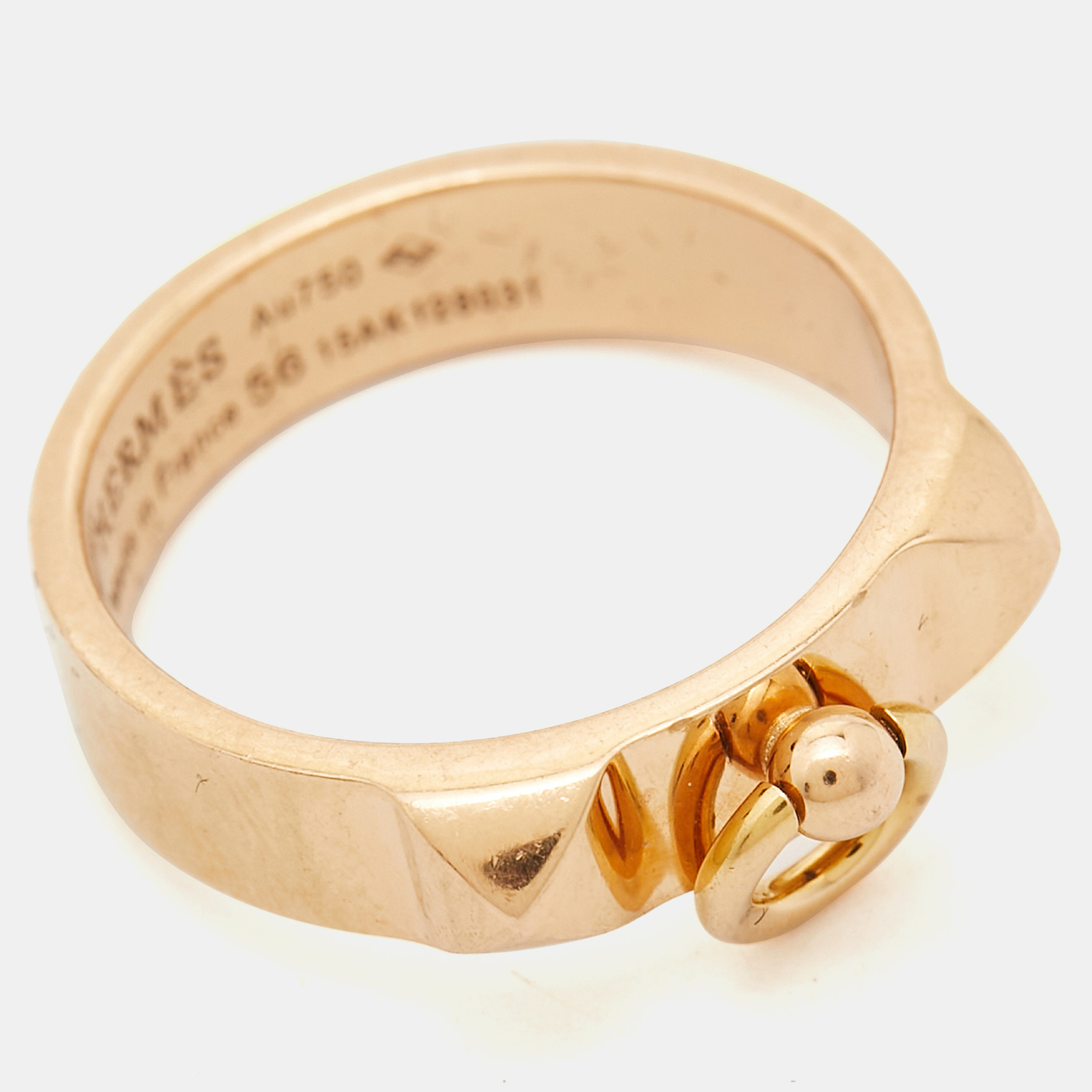 Hermes Collier De Chien 18k Rose Gold Ring Size 56