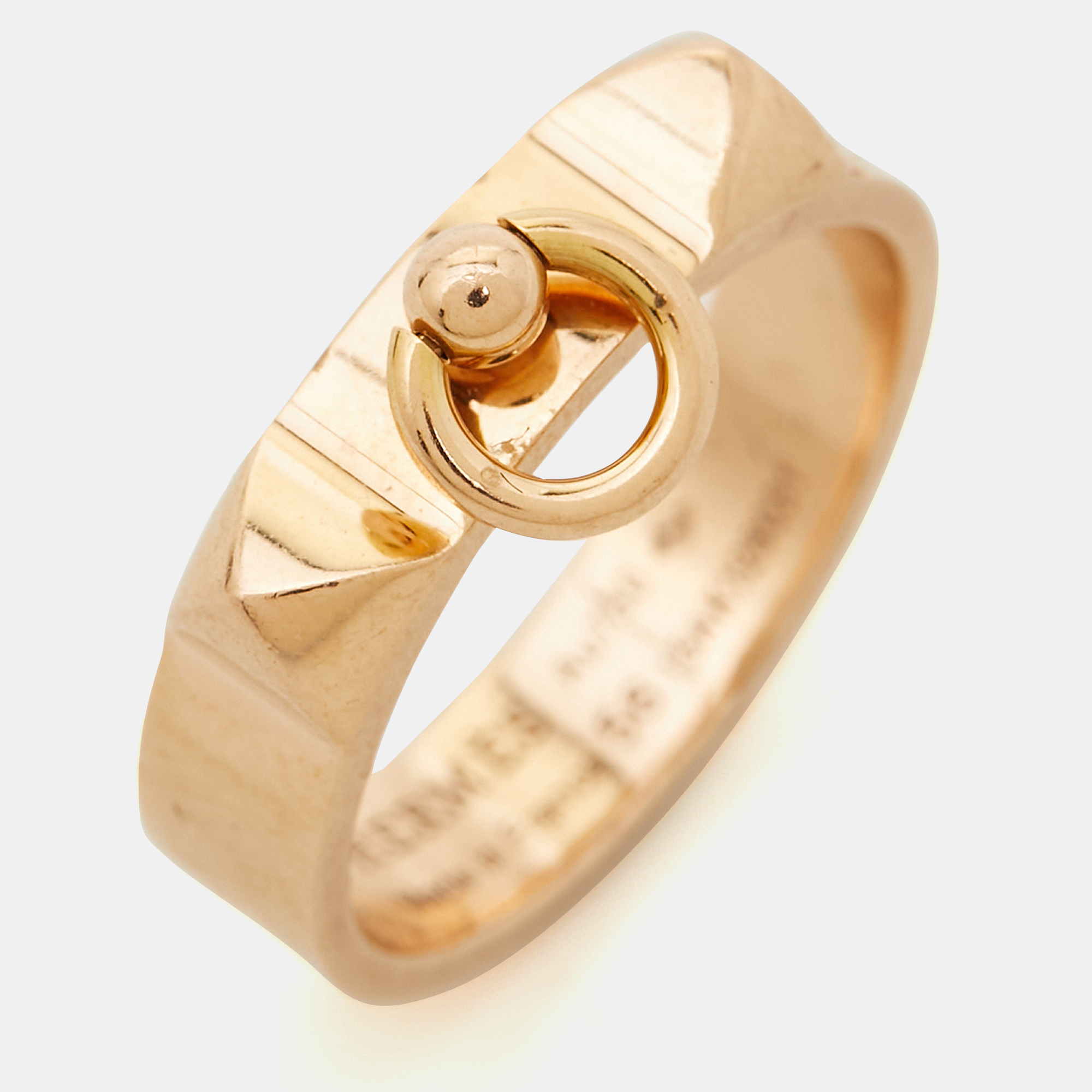 Hermes Collier De Chien 18k Rose Gold Ring Size 56