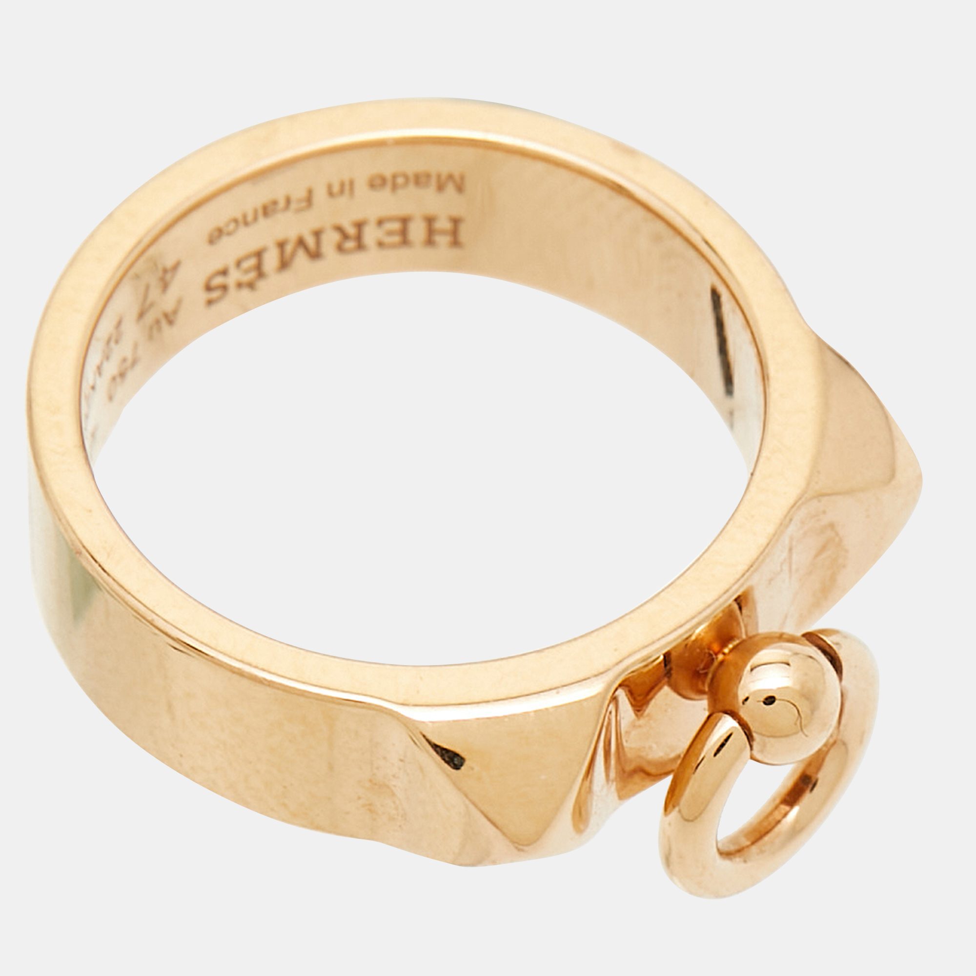 Hermes Collier De Chien 18k Rose Gold Small Model Ring Size 47