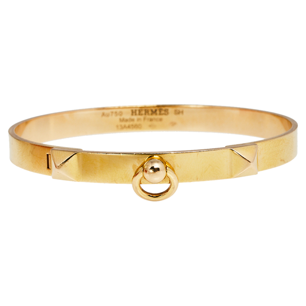 Hermes Collier de Chien 18K Yellow Gold Narrow Bracelet SH female