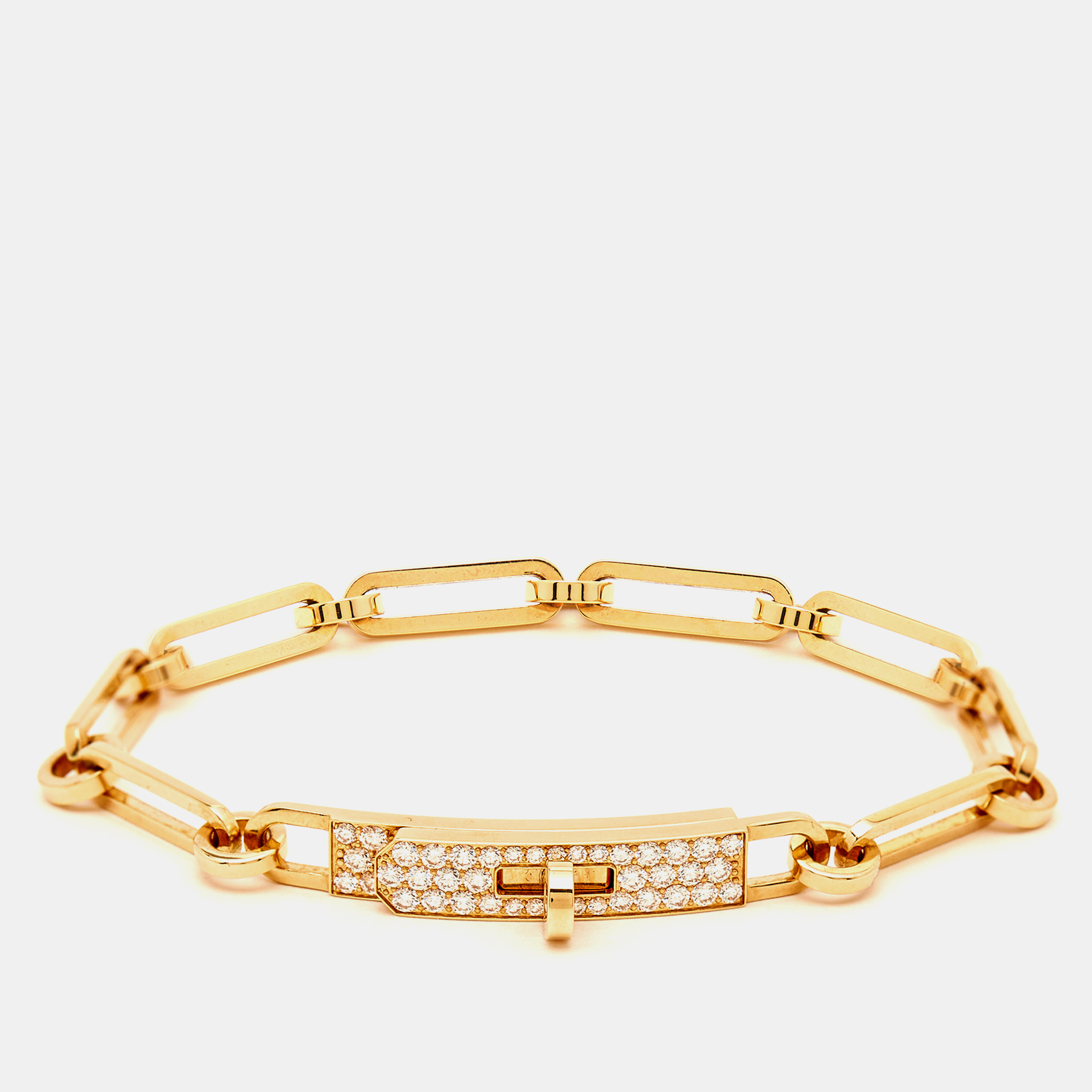 Hermes Kelly Chaine Diamonds 18k Rose Gold Small Model Bracelet SH